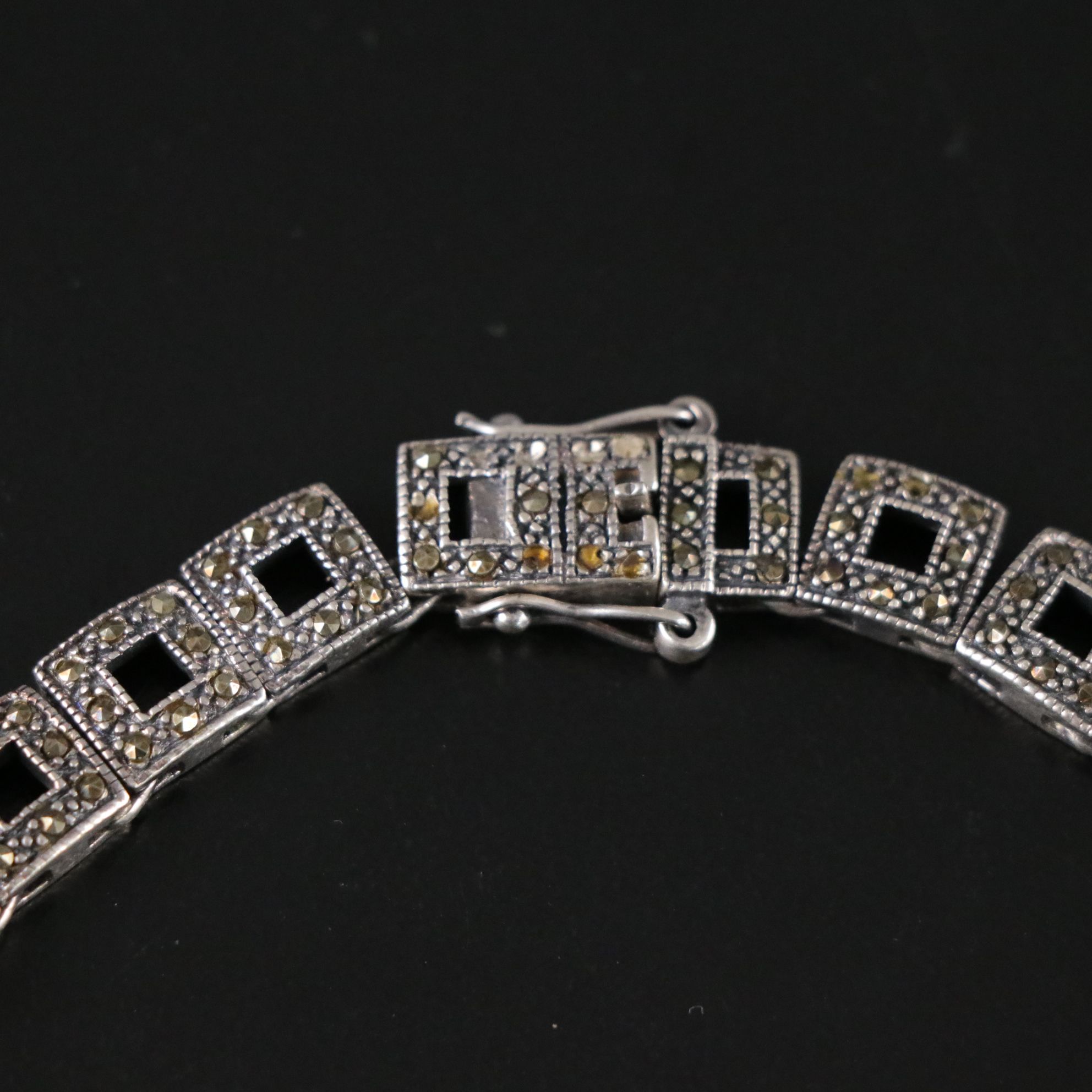 Art Deco Style Sterling Silver Pair of Geometric Link Chain Necklaces