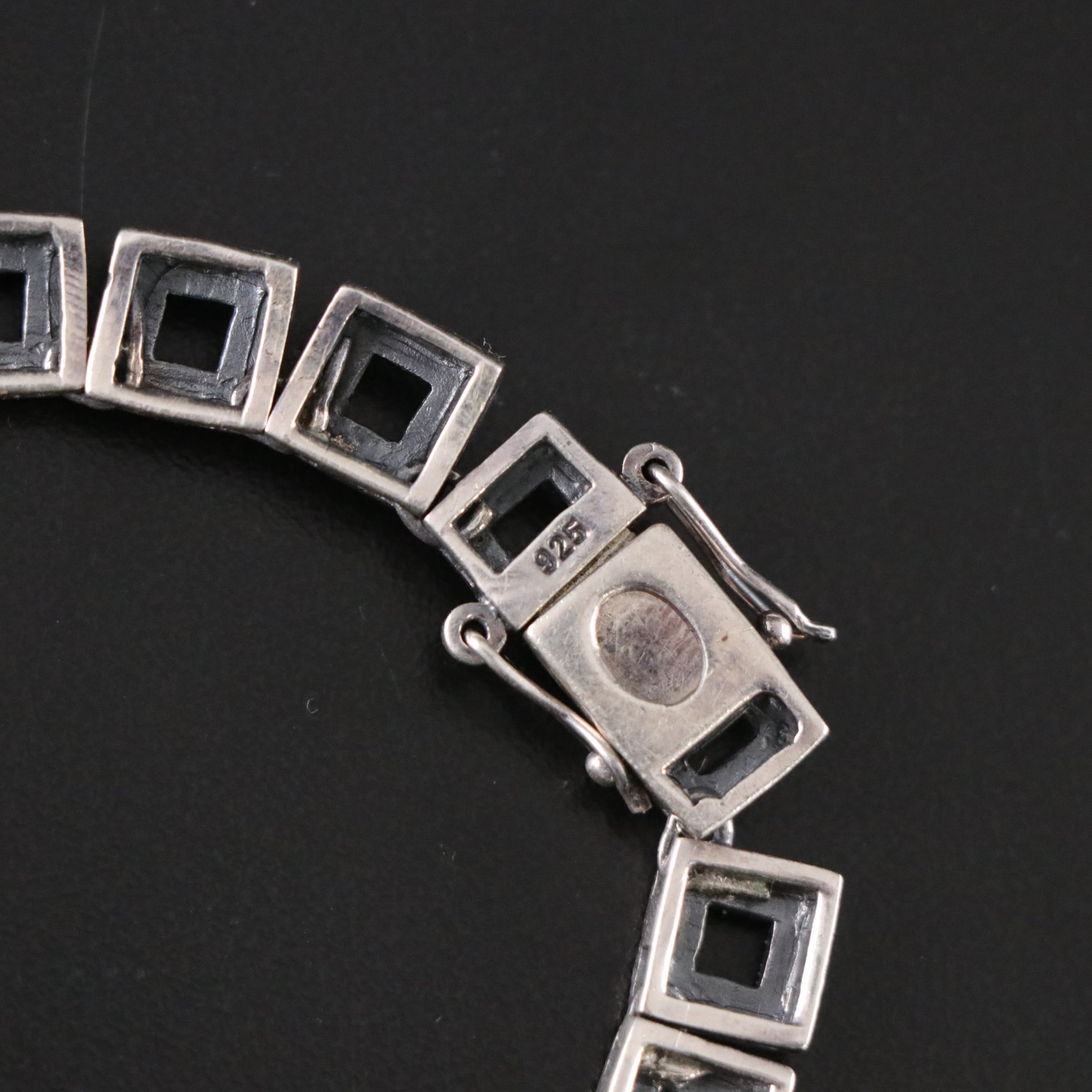 Art Deco Style Sterling Silver Pair of Geometric Link Chain Necklaces