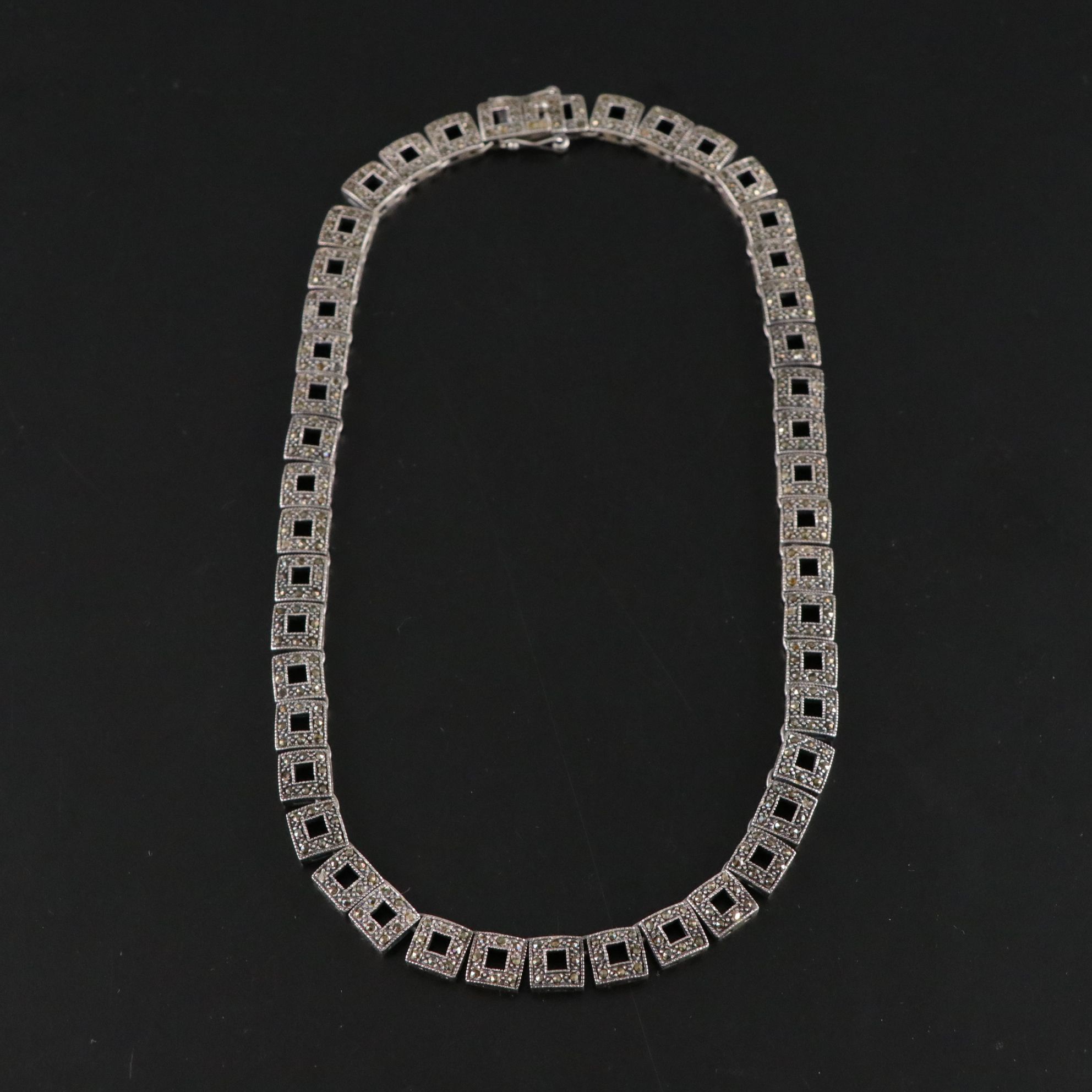 Art Deco Style Sterling Silver Pair of Geometric Link Chain Necklaces