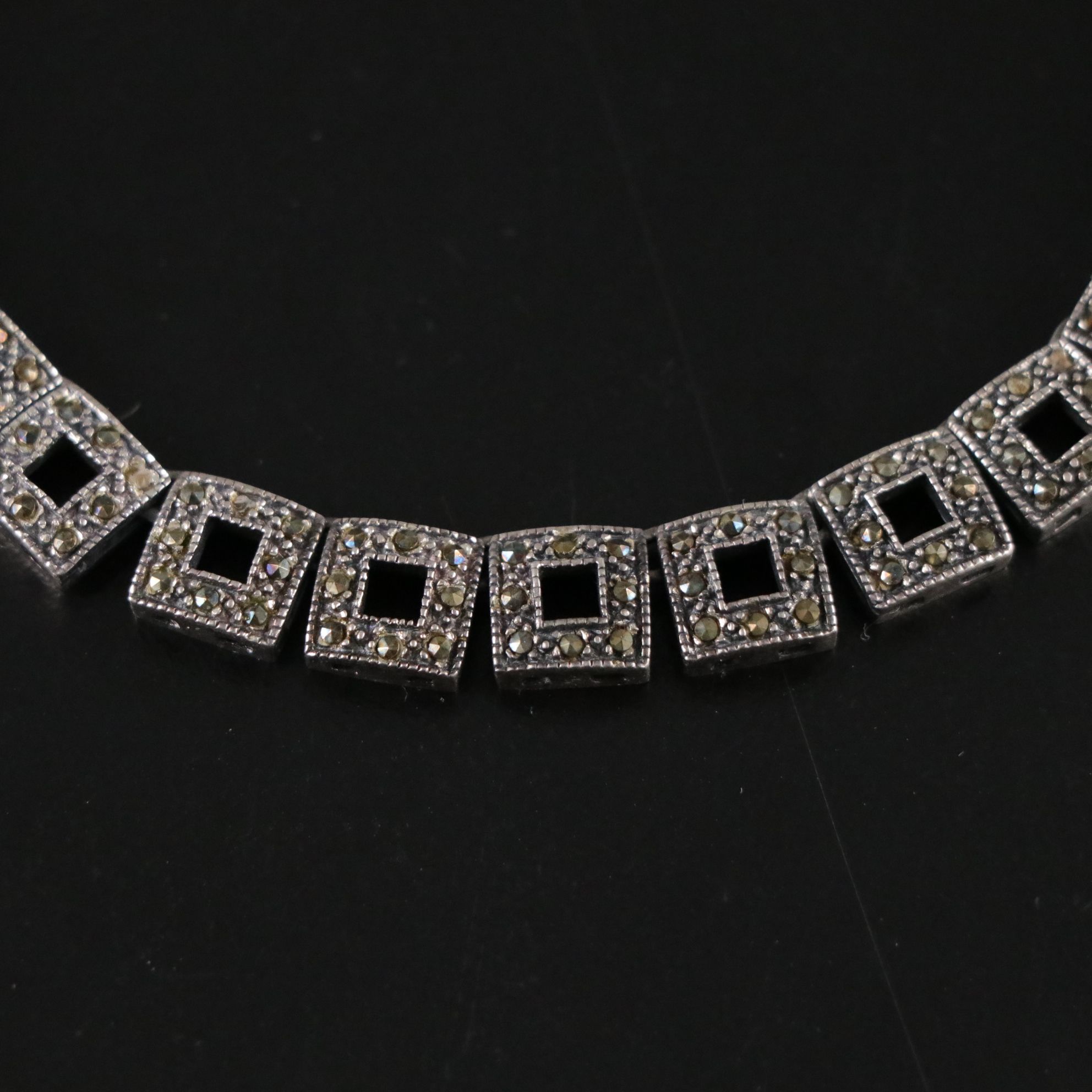 Art Deco Style Sterling Silver Pair of Geometric Link Chain Necklaces