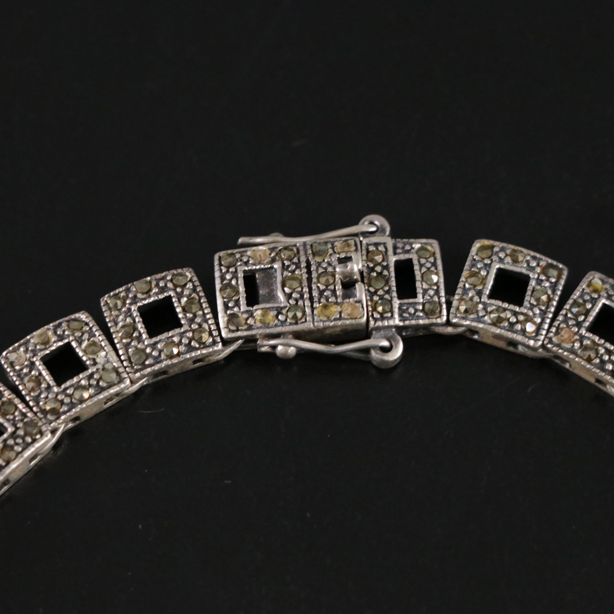 Art Deco Style Sterling Silver Pair of Geometric Link Chain Necklaces