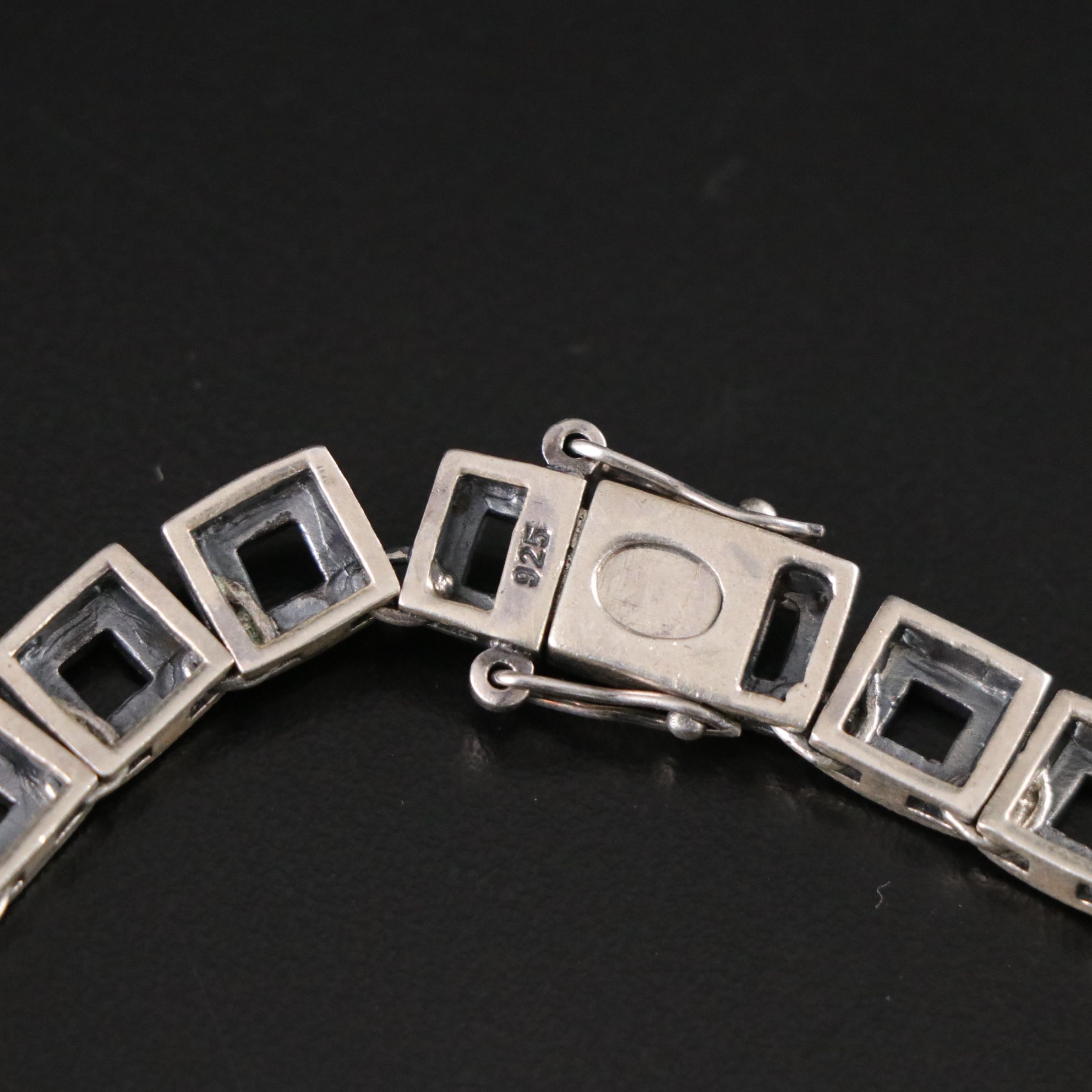 Art Deco Style Sterling Silver Pair of Geometric Link Chain Necklaces