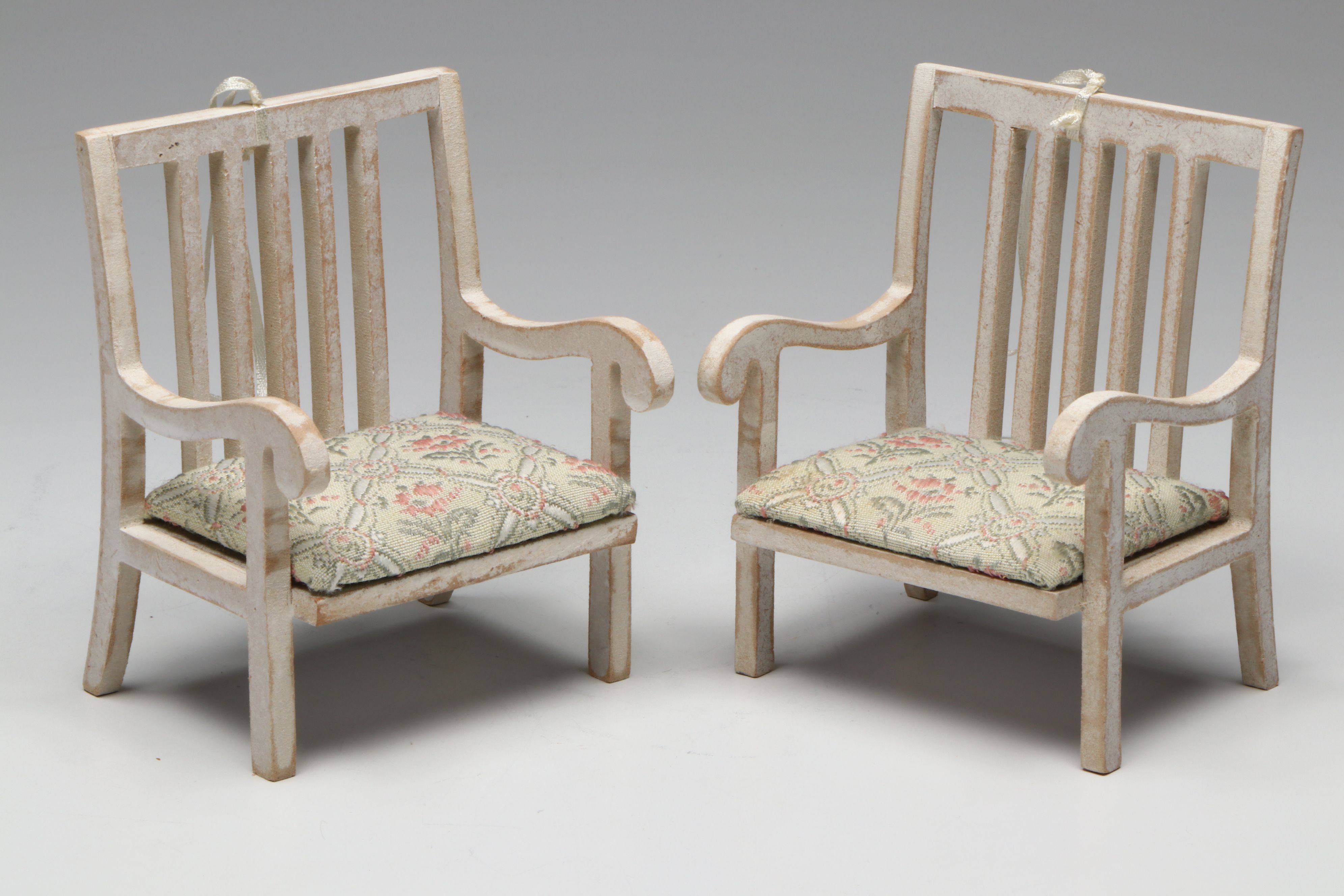 Doll-Size Wrought Metal Garden Bench with Other Bench and Cushioned Doll Chairs