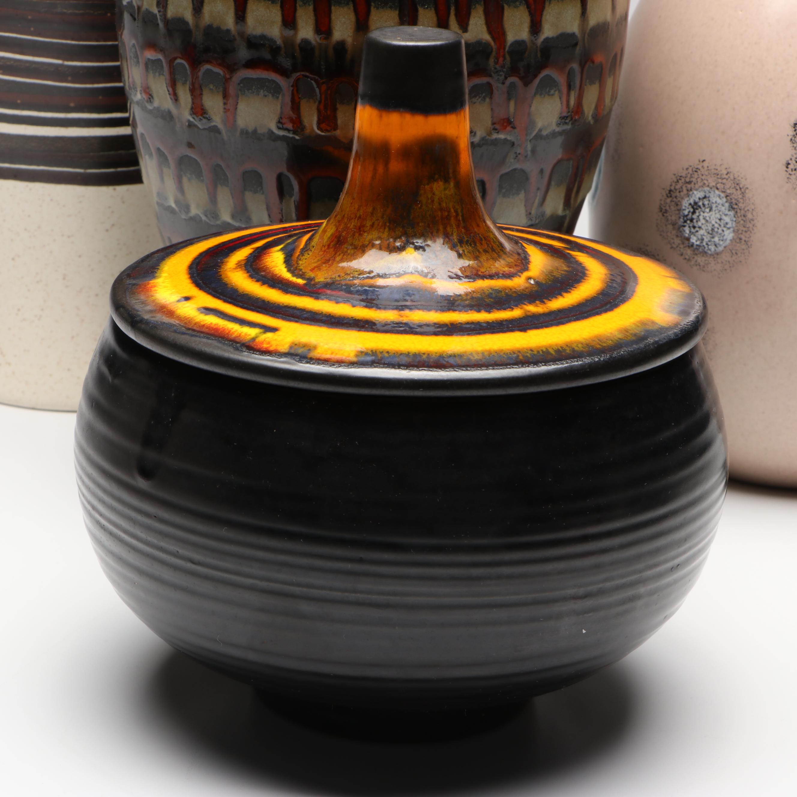 Haeger Pottery "Early American" Ceramic Lidded Jar with Other Ceramic Vases