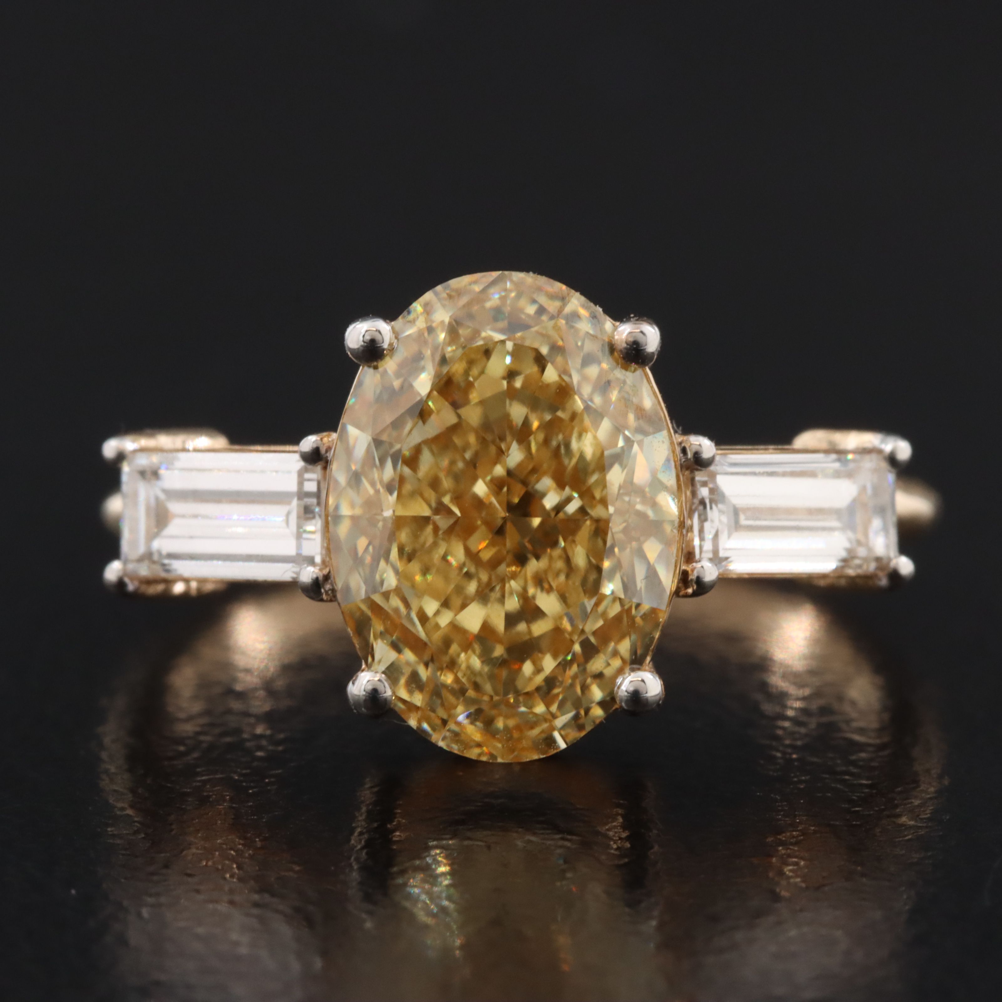 18K 3.48 CTW Lab Grown Diamond Ring with Fancy Color Center and IGI Report