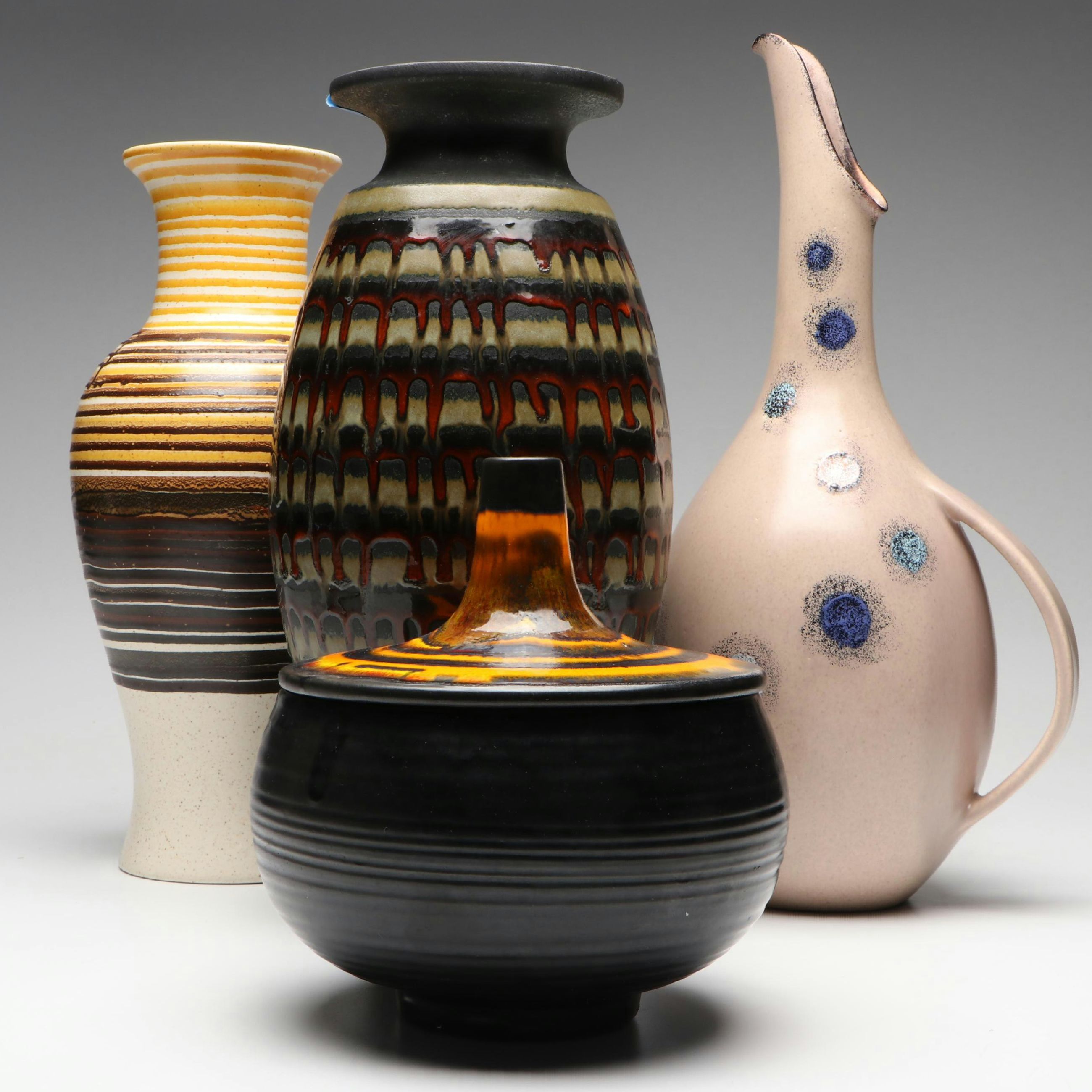 Haeger Pottery "Early American" Ceramic Lidded Jar with Other Ceramic Vases