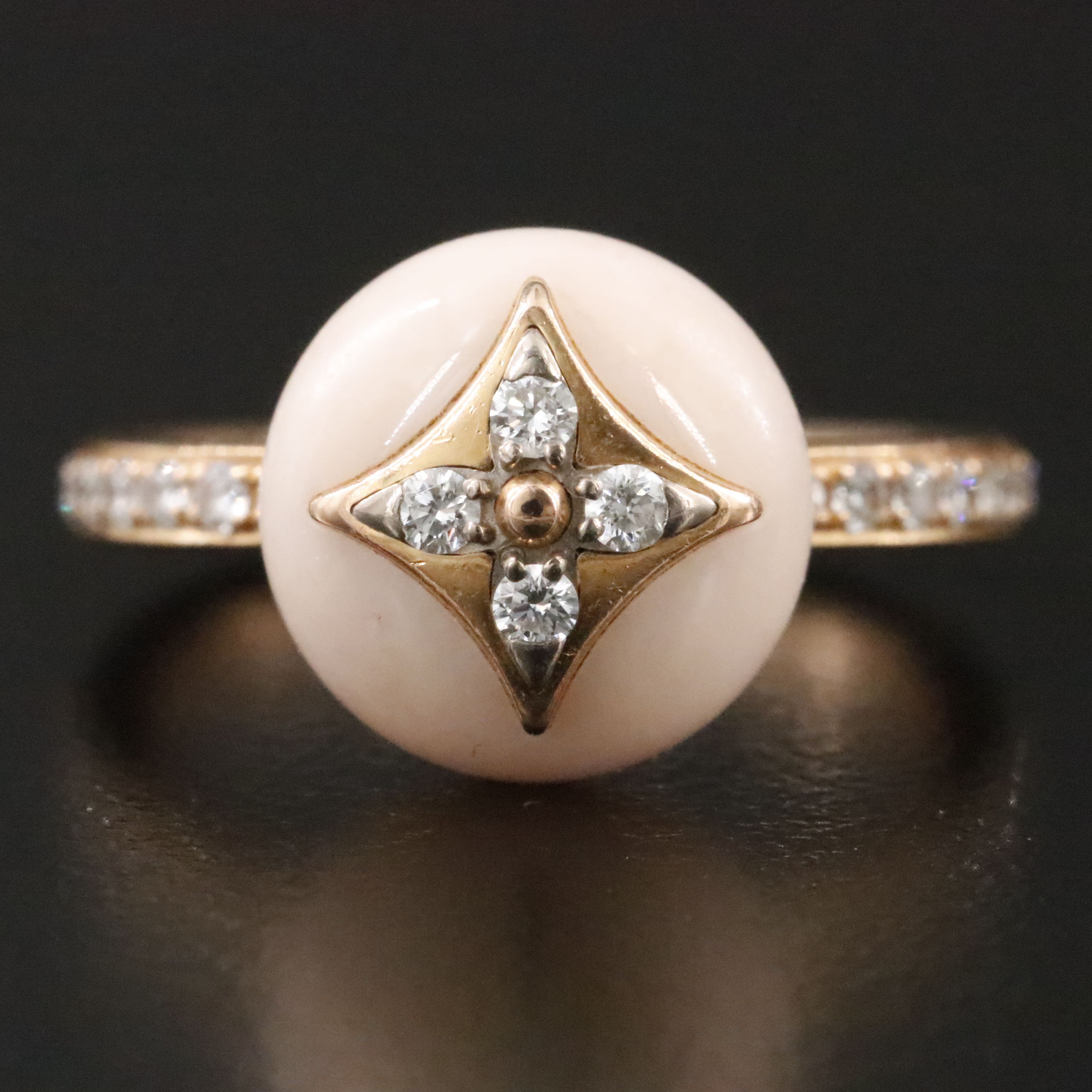 Louis Vuitton B Blossom 18K Rose Gold Pink Opal and 0.35 CTW Diamond Ring