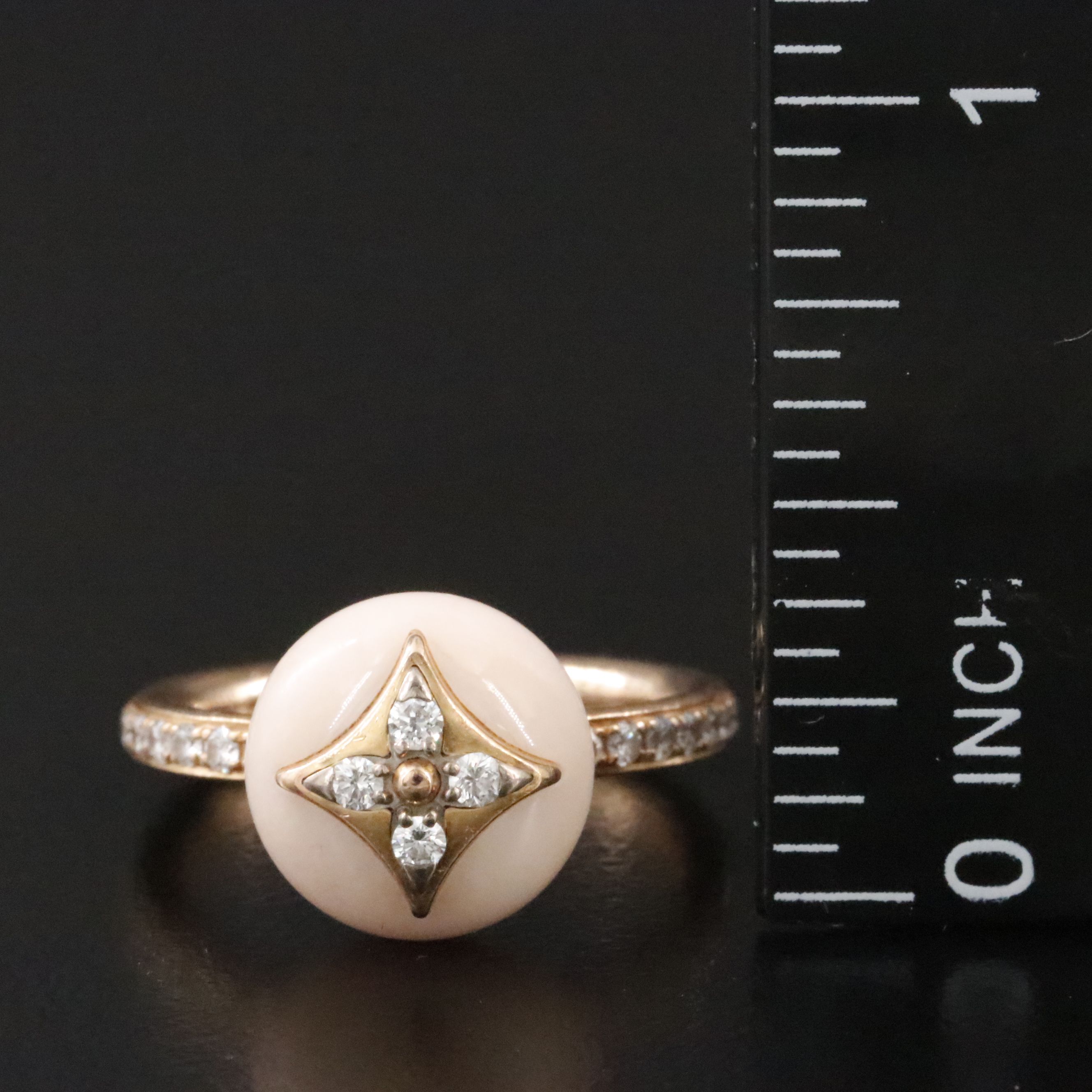 Louis Vuitton B Blossom 18K Rose Gold Pink Opal and 0.35 CTW Diamond Ring