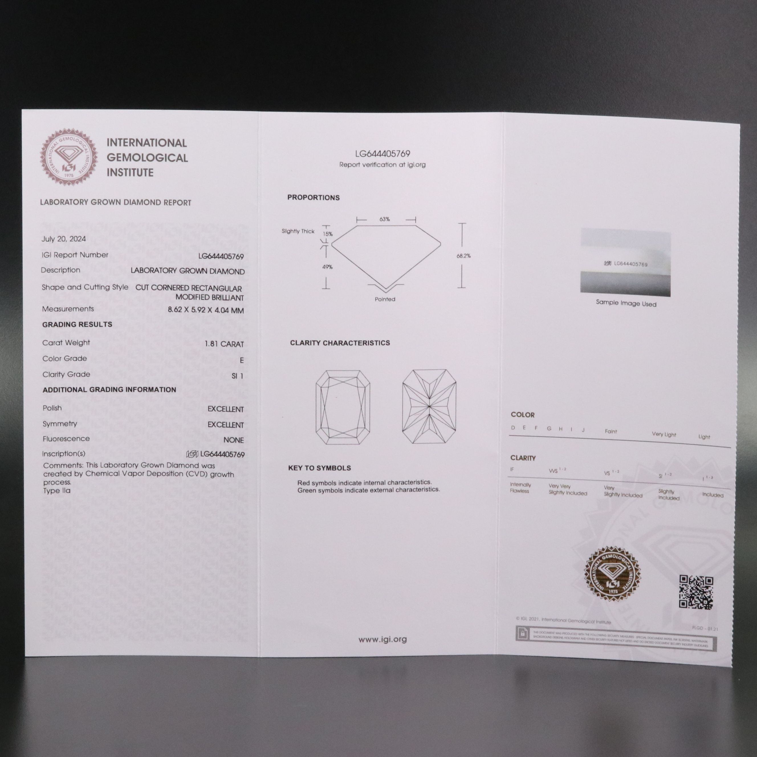 Loose 1.81 CT Lab Grown Diamond with IGI Report