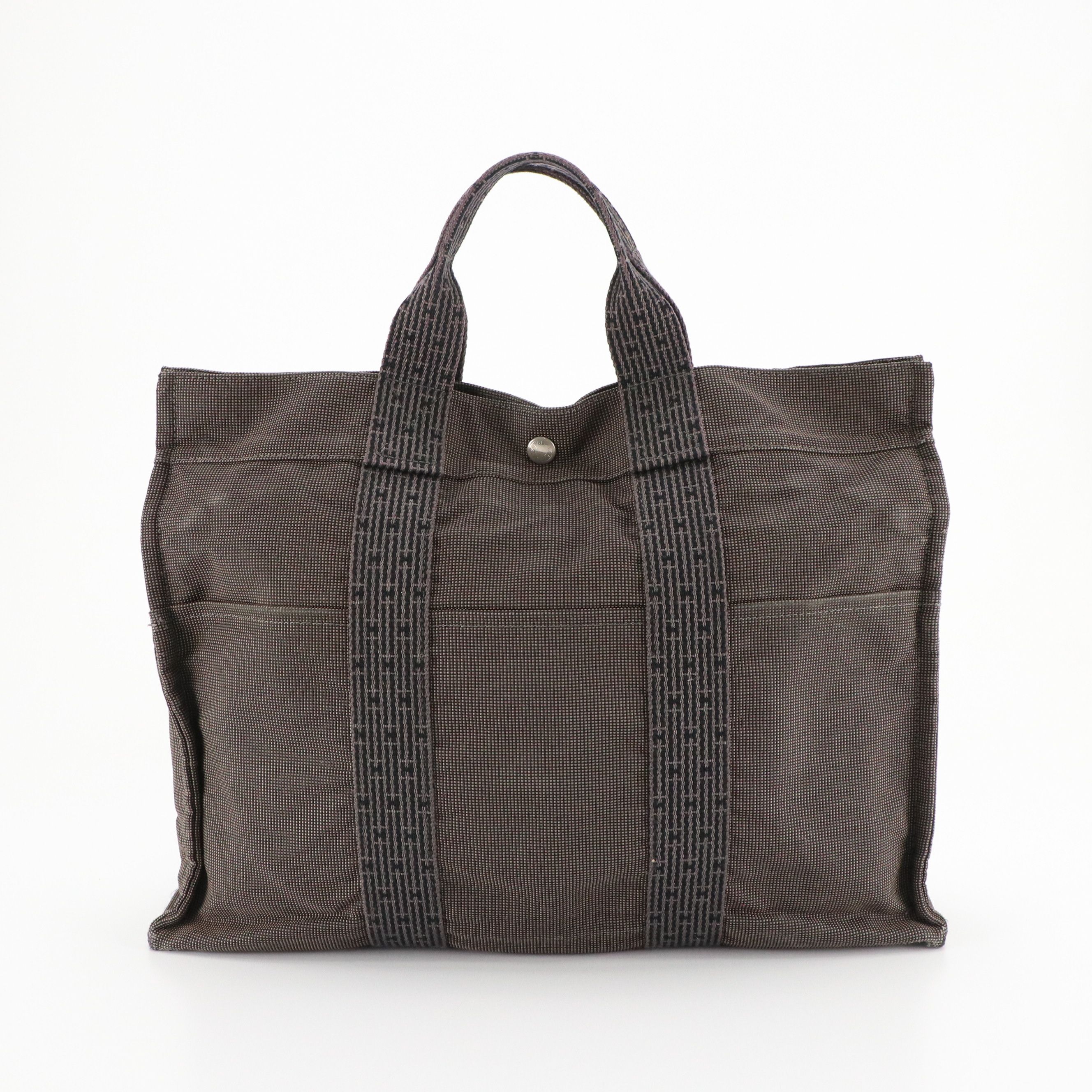 Hermès Toile Canvas Herline MM Tote in Grey/Black