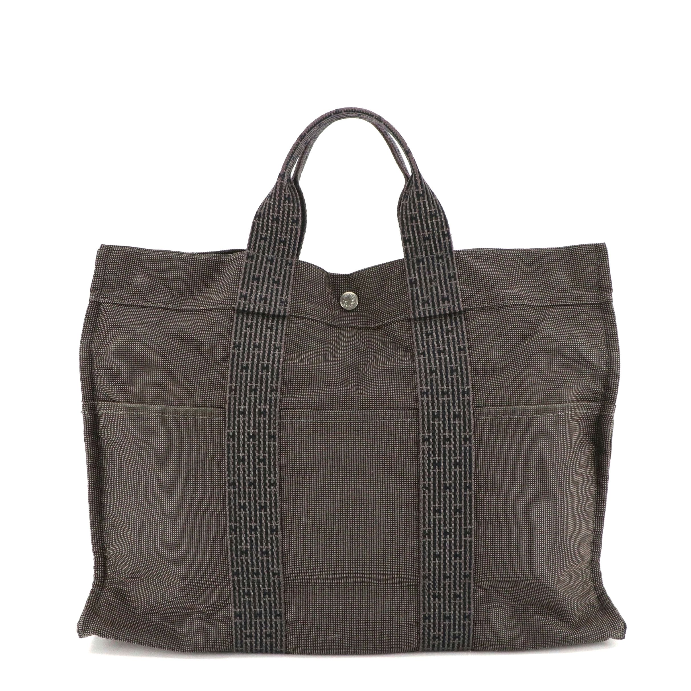 Hermès Toile Canvas Herline MM Tote in Grey/Black