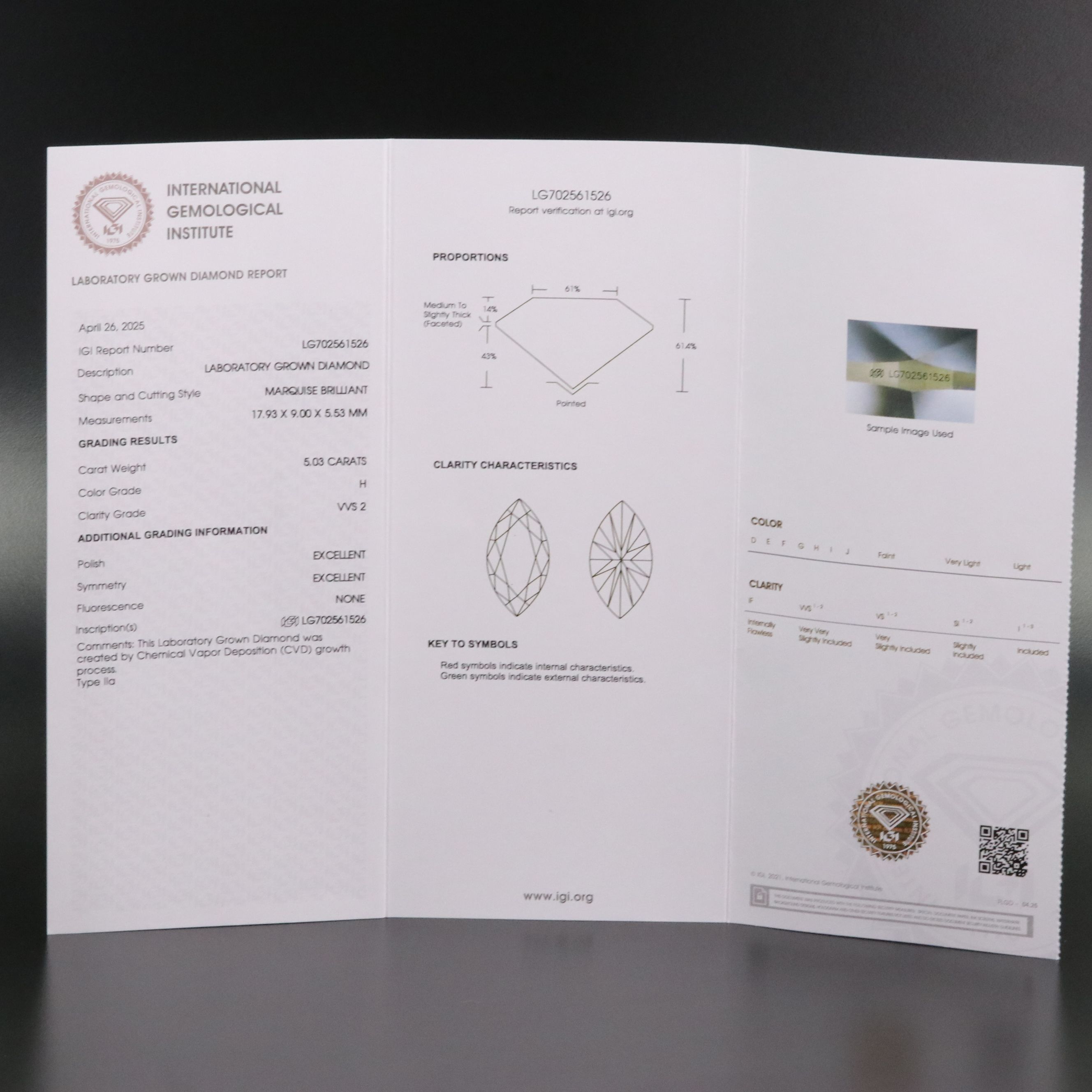 Loose 5.03 CT Lab Grown Diamond with IGI Report