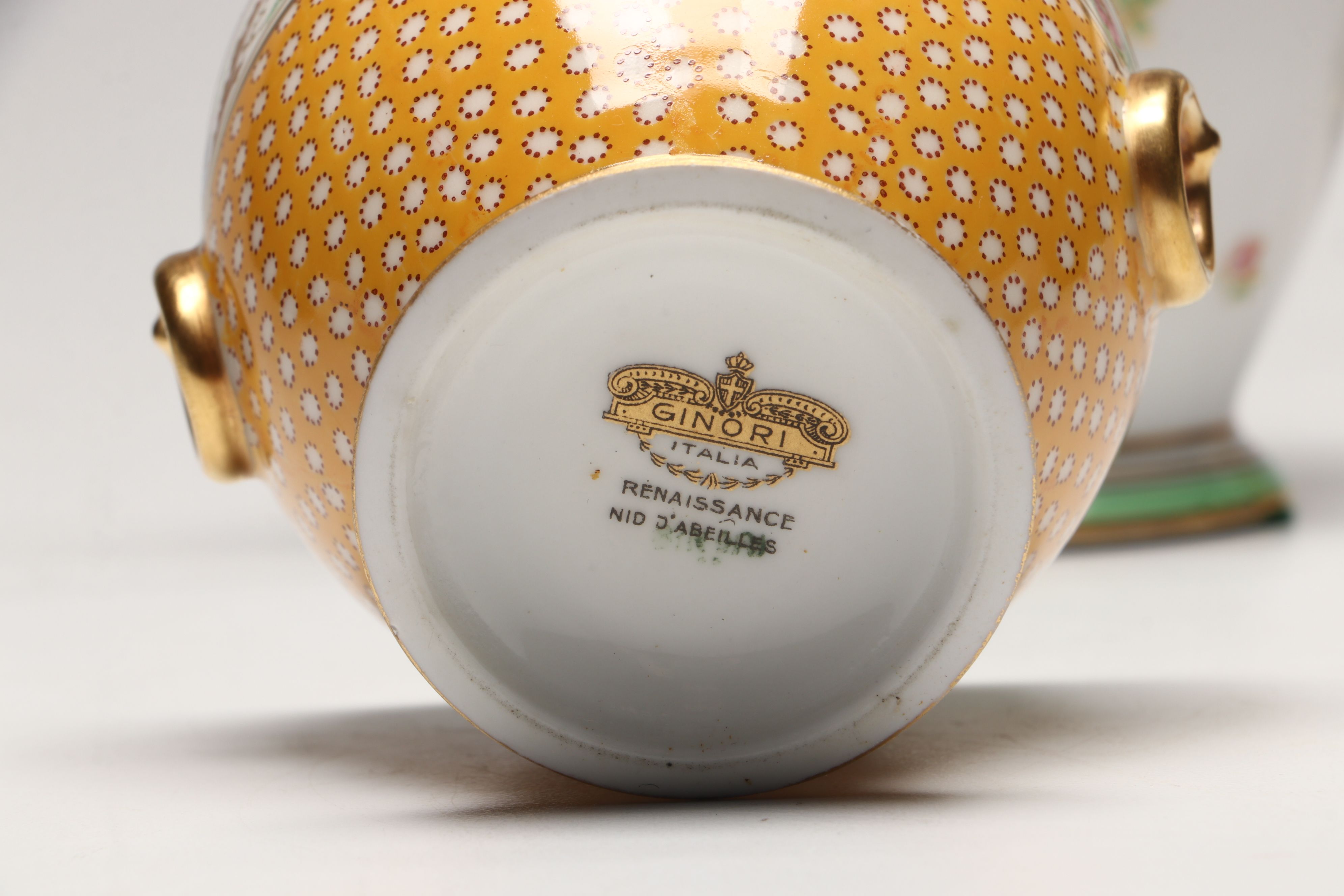 Ginori Gold Gilt Floral Porcelain Teapots with Creamer and Sugar