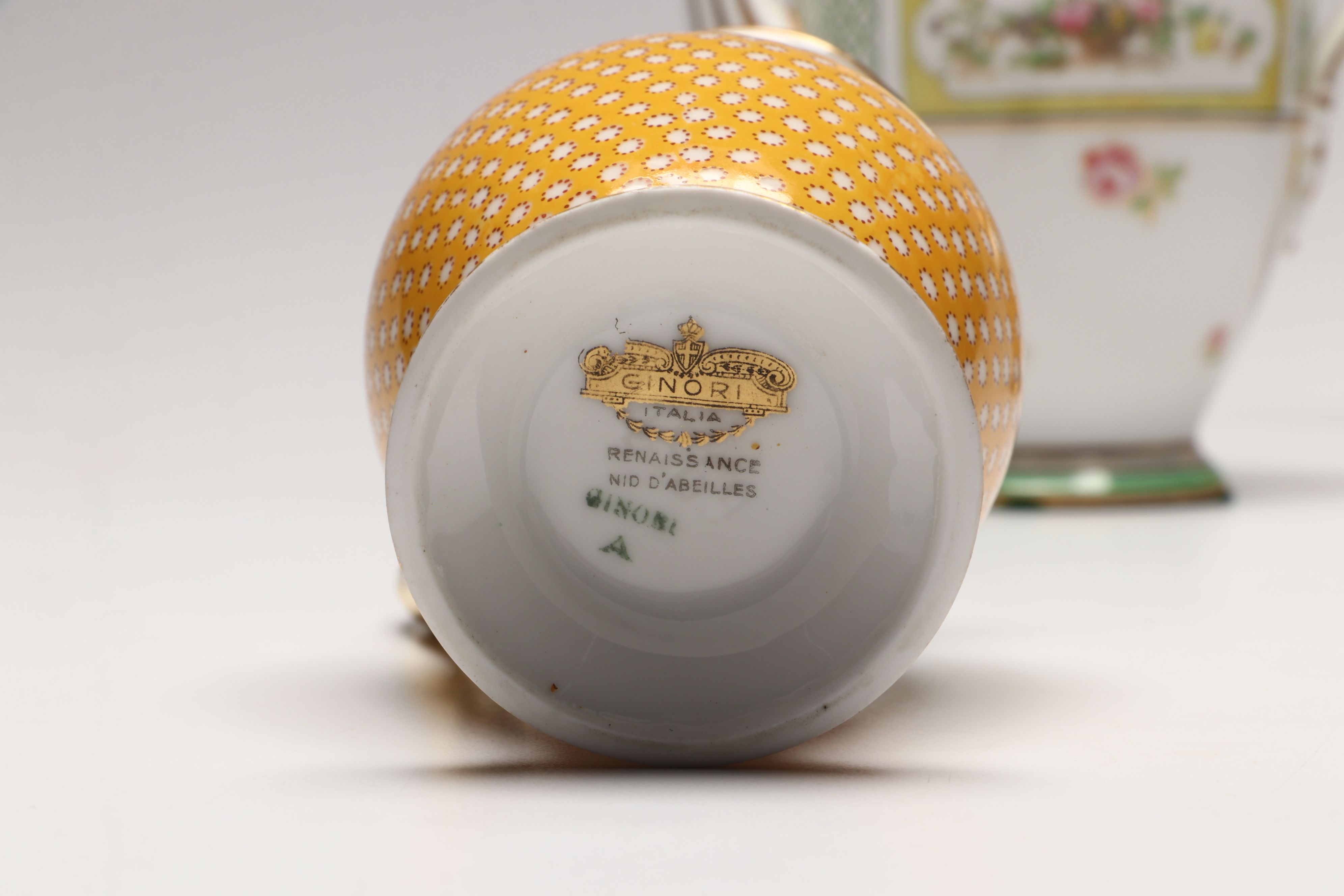 Ginori Gold Gilt Floral Porcelain Teapots with Creamer and Sugar