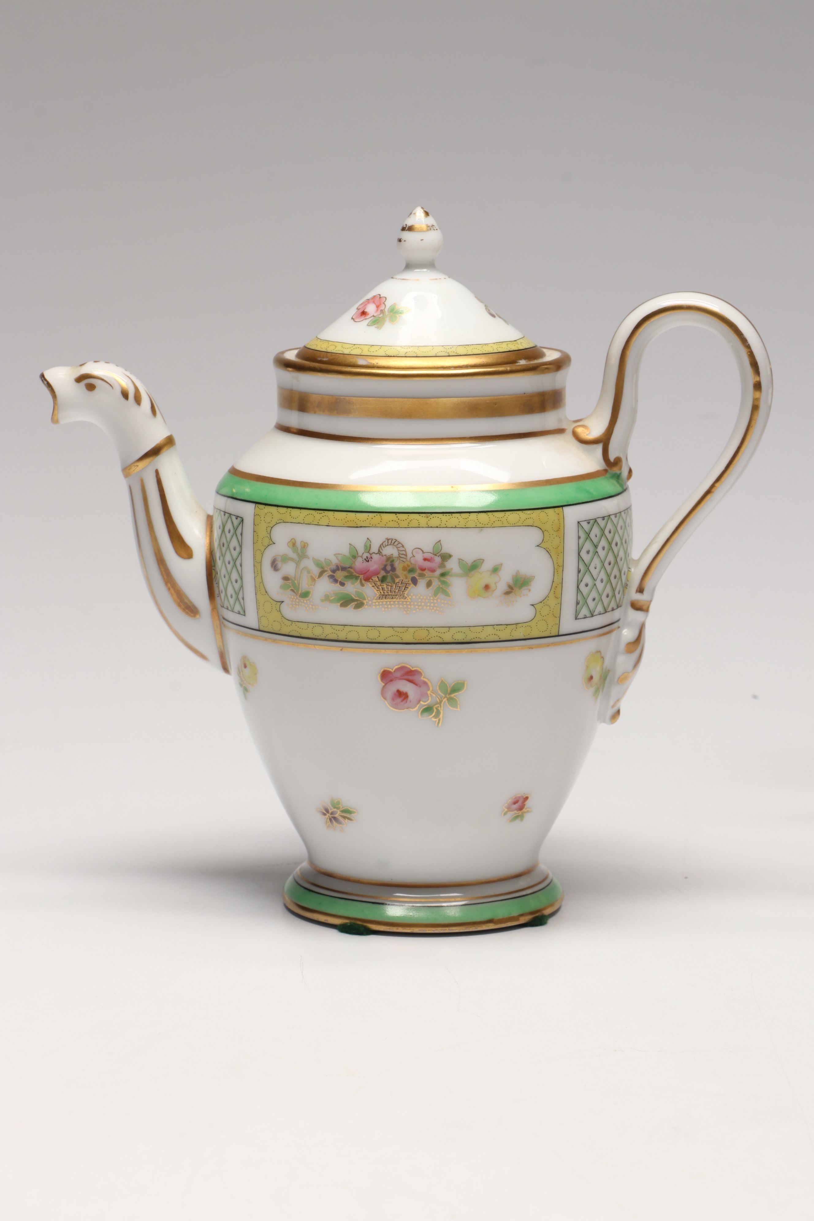 Ginori Gold Gilt Floral Porcelain Teapots with Creamer and Sugar