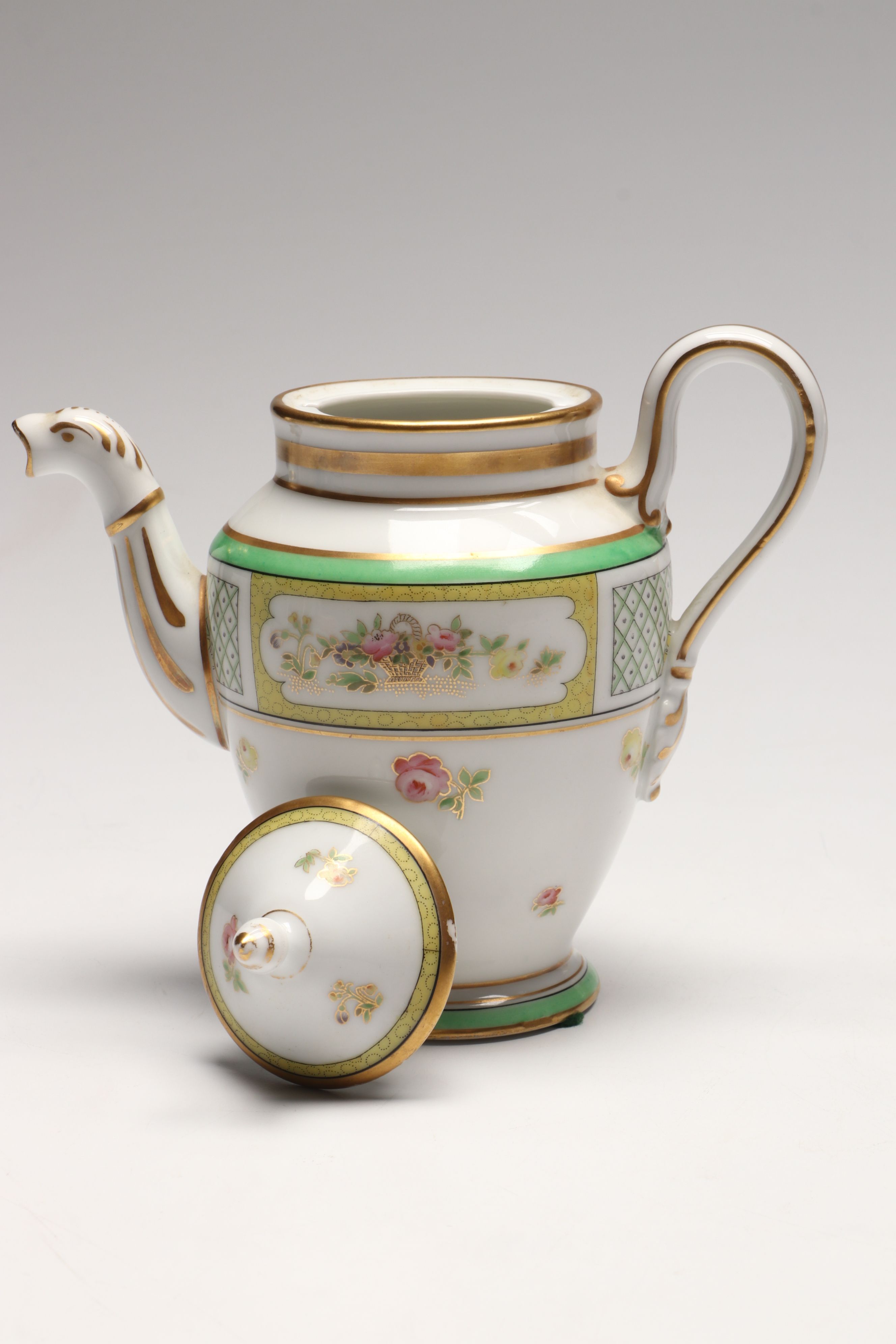 Ginori Gold Gilt Floral Porcelain Teapots with Creamer and Sugar