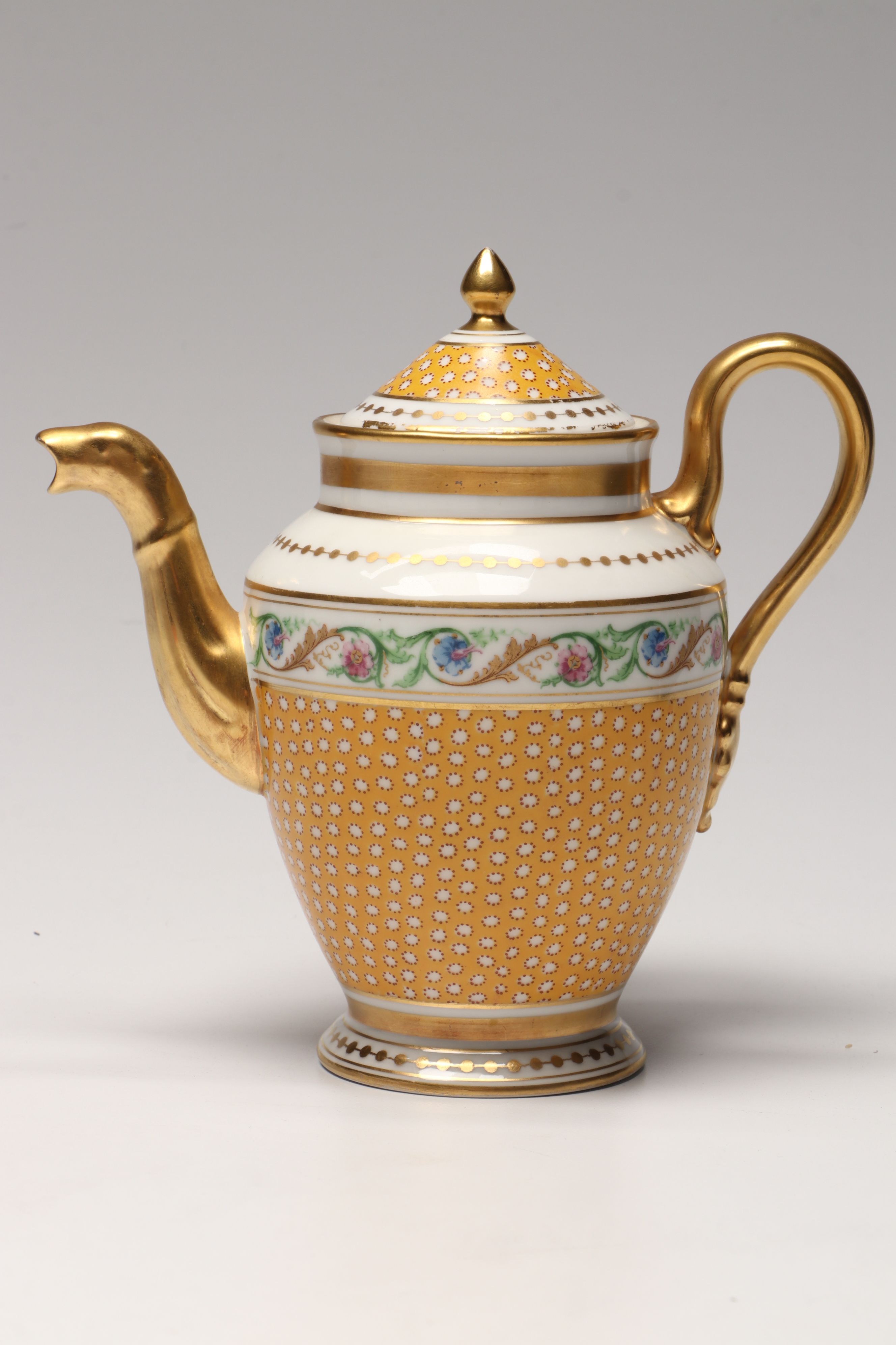 Ginori Gold Gilt Floral Porcelain Teapots with Creamer and Sugar