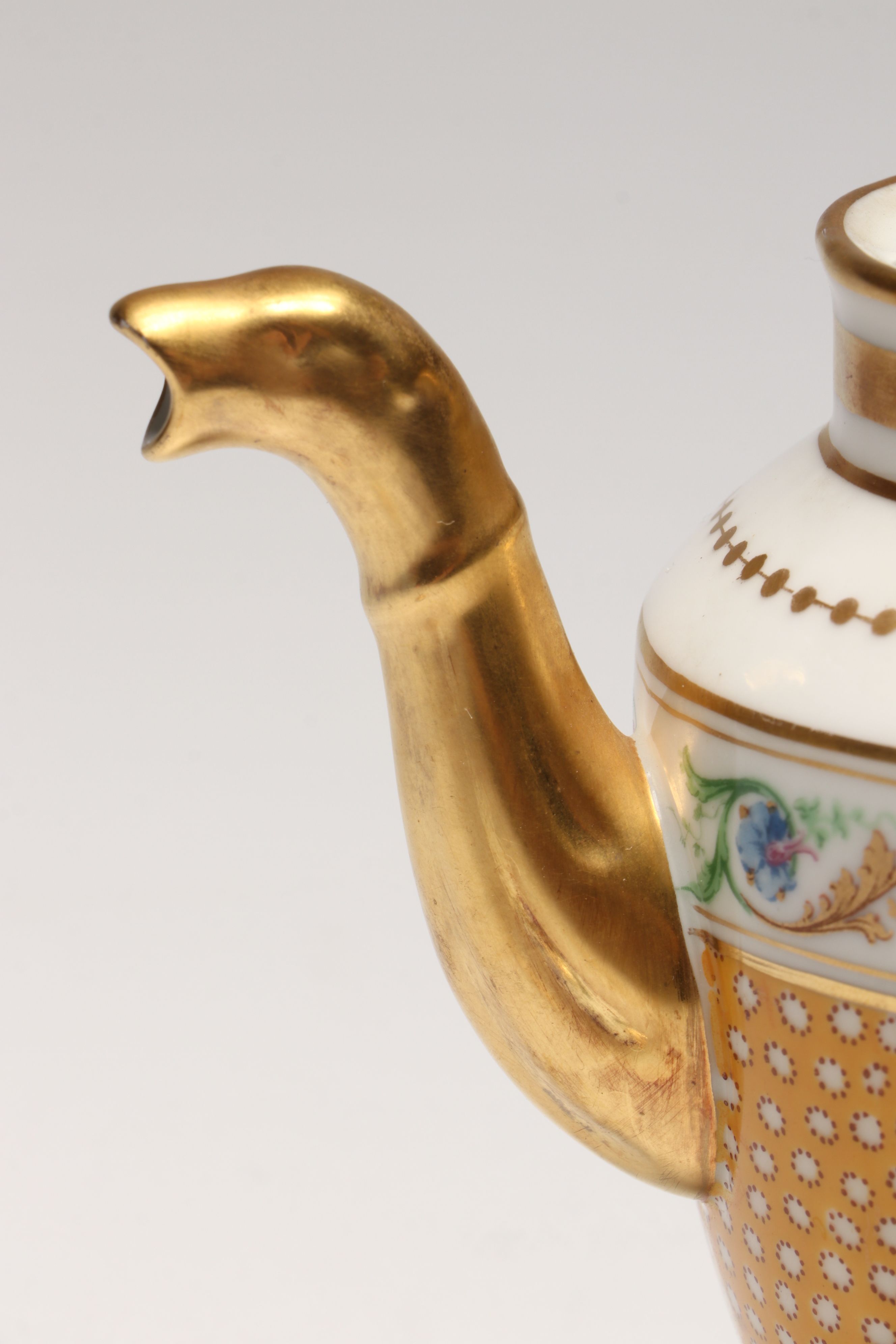 Ginori Gold Gilt Floral Porcelain Teapots with Creamer and Sugar