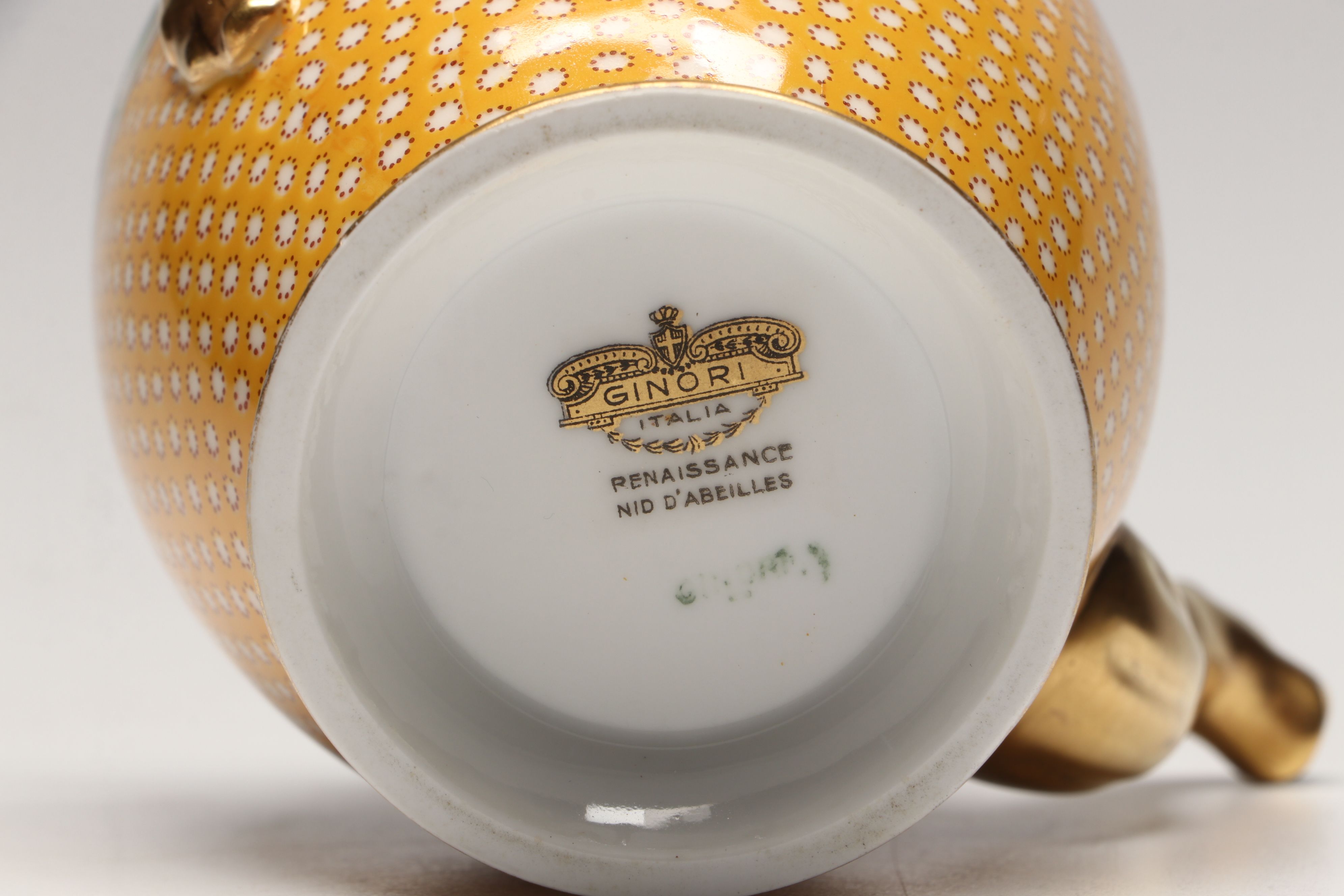 Ginori Gold Gilt Floral Porcelain Teapots with Creamer and Sugar