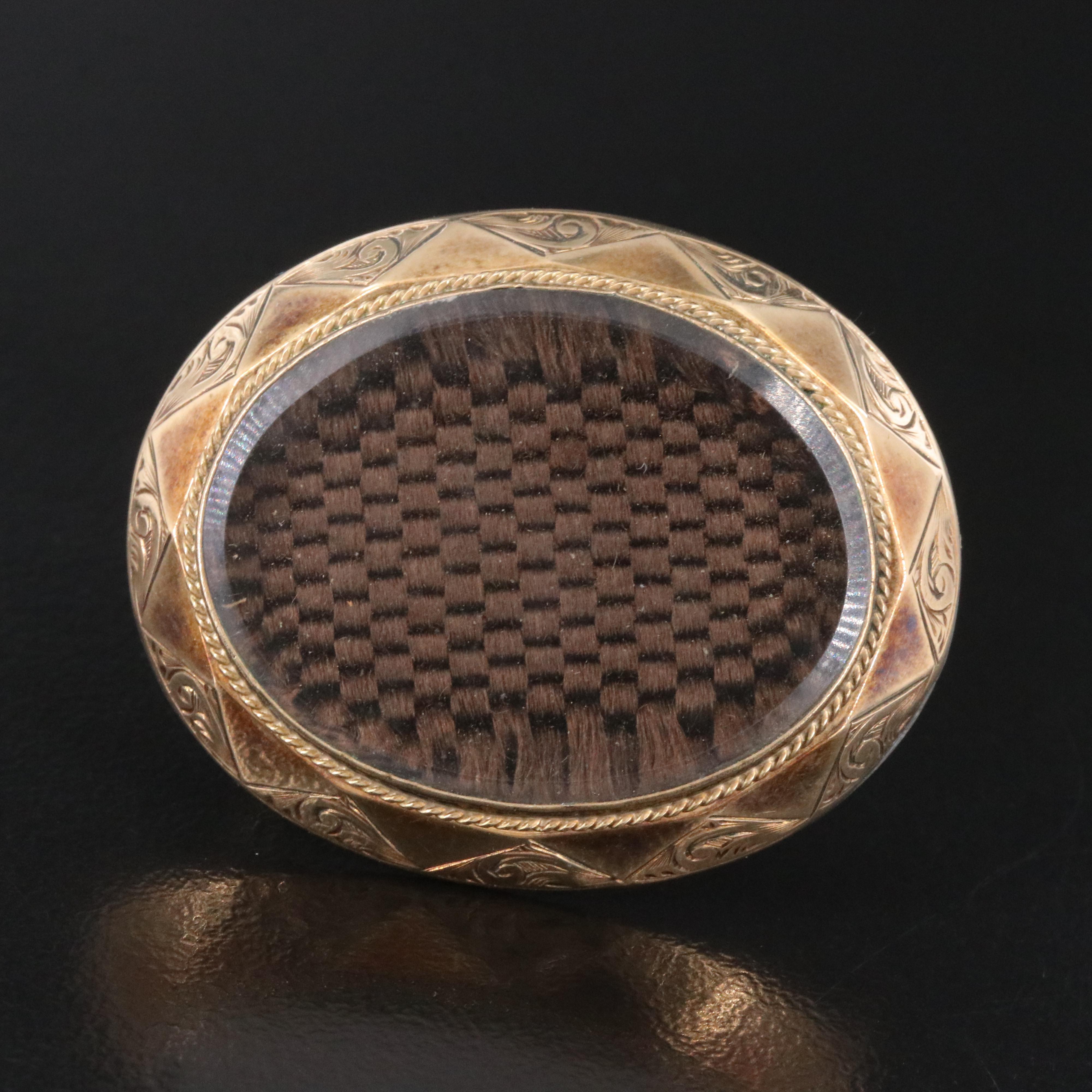 Antique 10K Mourning Hair Locket Brooch
