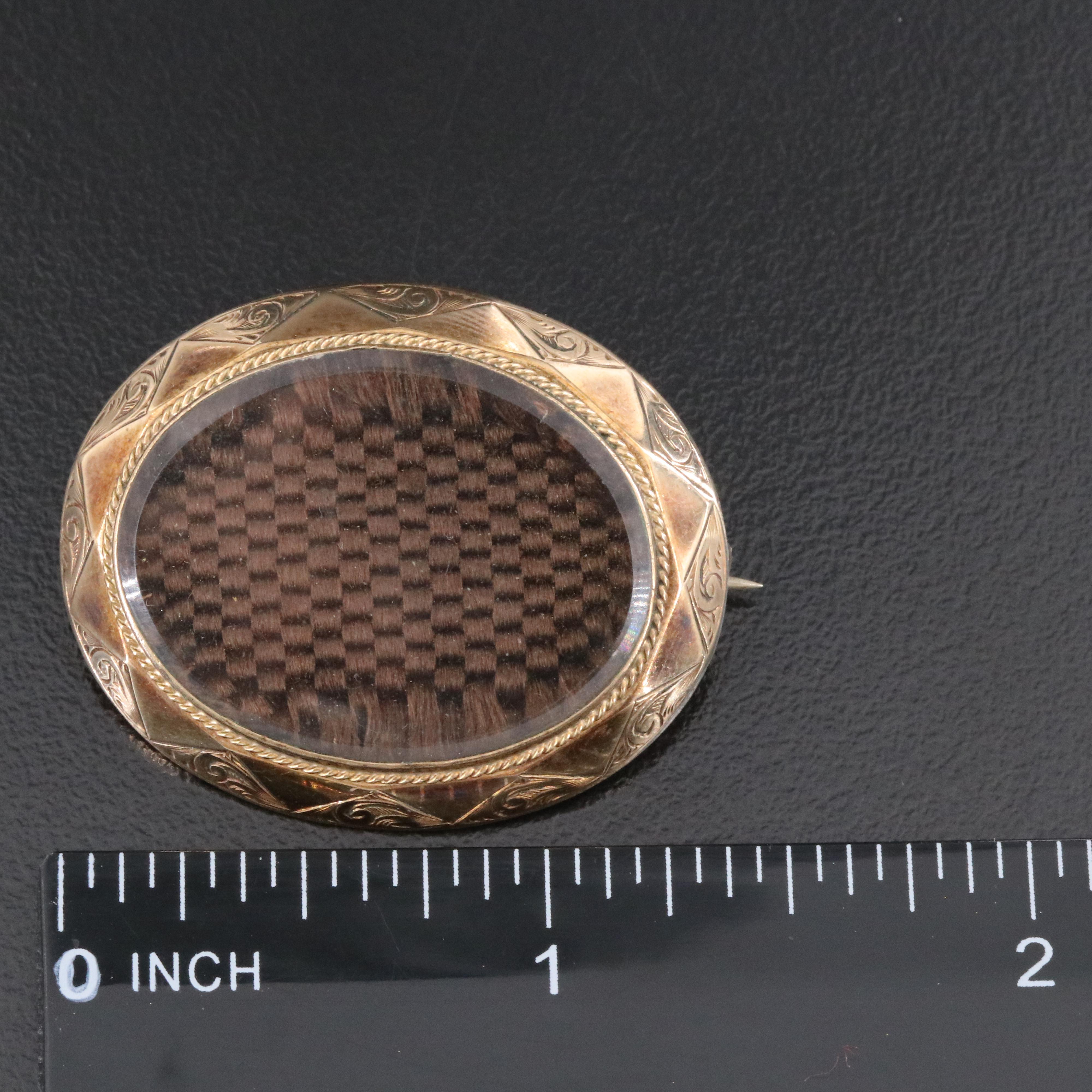 Antique 10K Mourning Hair Locket Brooch