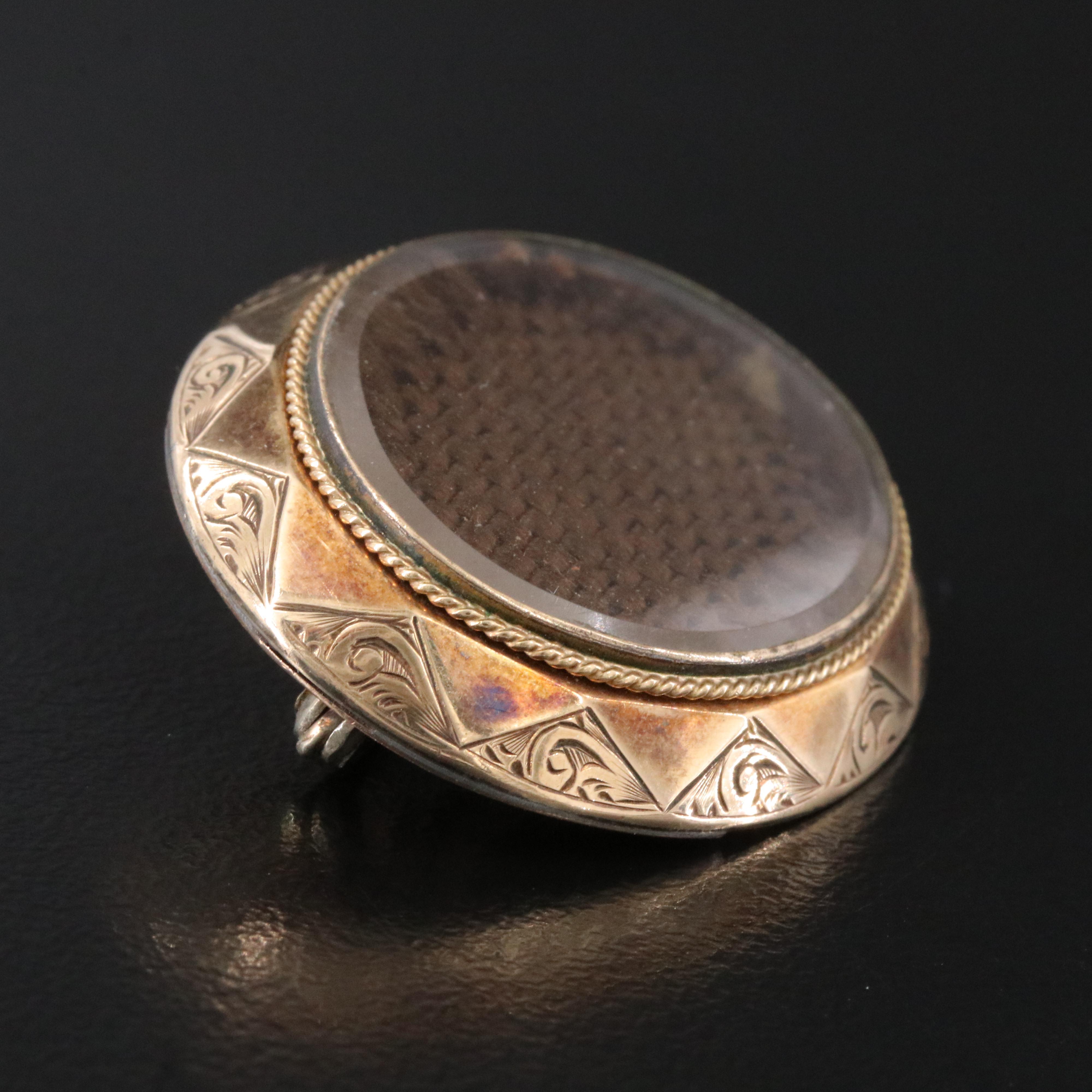 Antique 10K Mourning Hair Locket Brooch