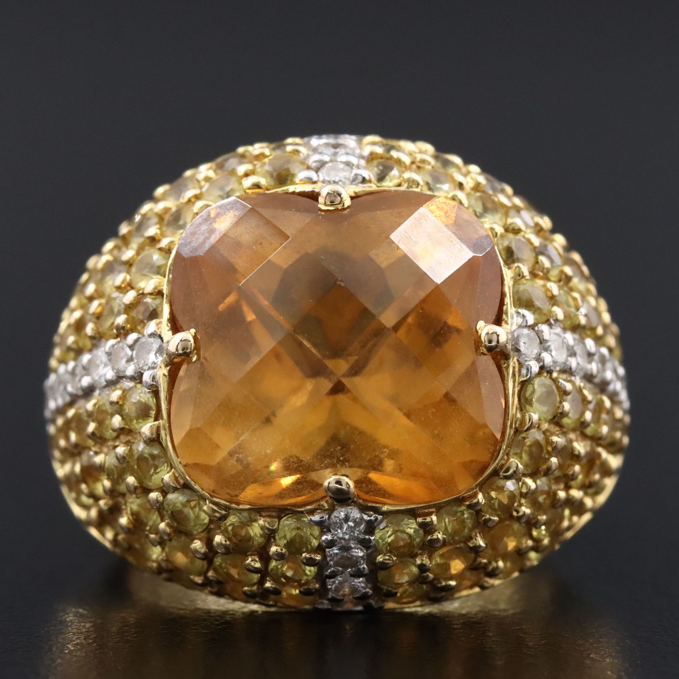 14K Citrine, Pavé Sapphire and Diamond Dome Ring