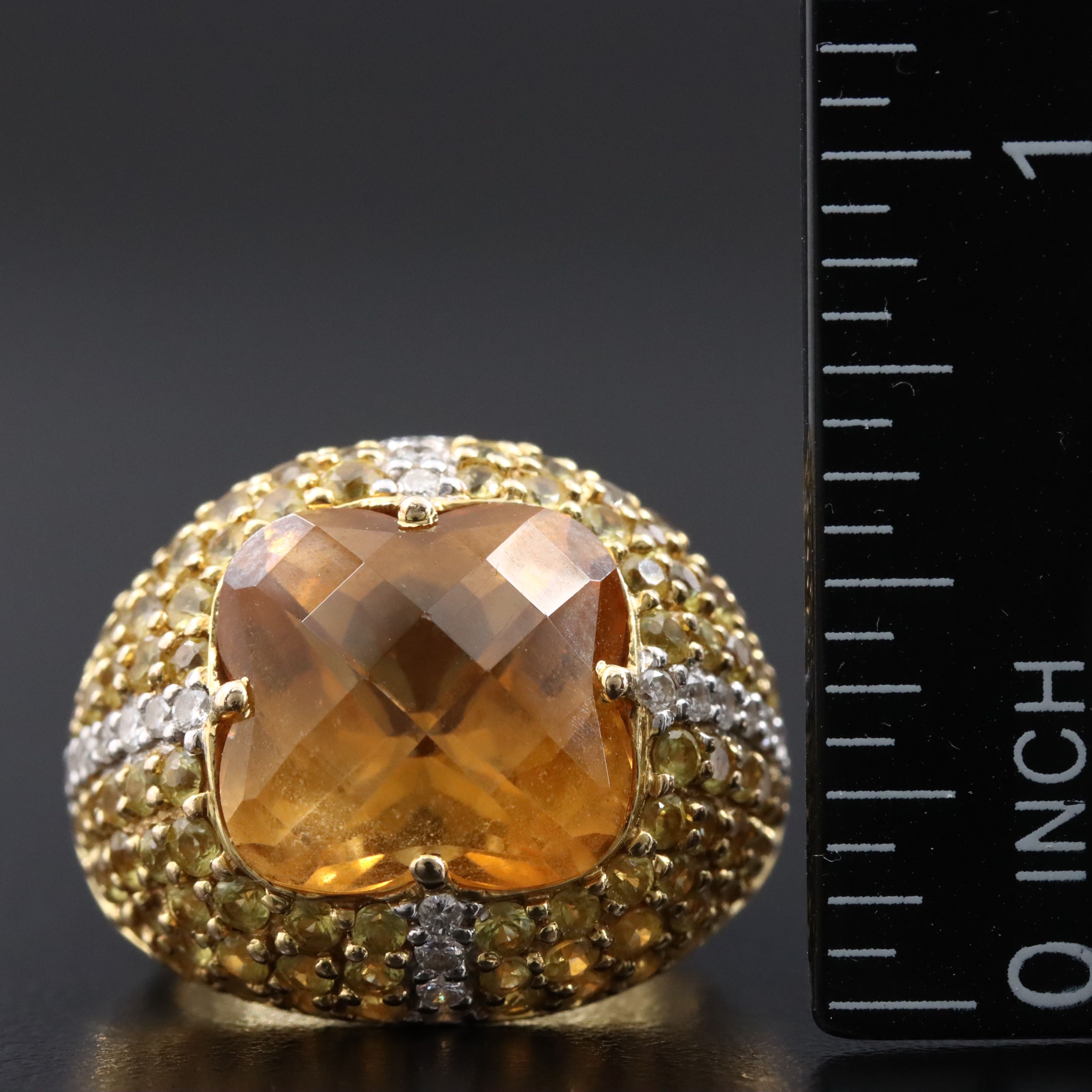 14K Citrine, Pavé Sapphire and Diamond Dome Ring