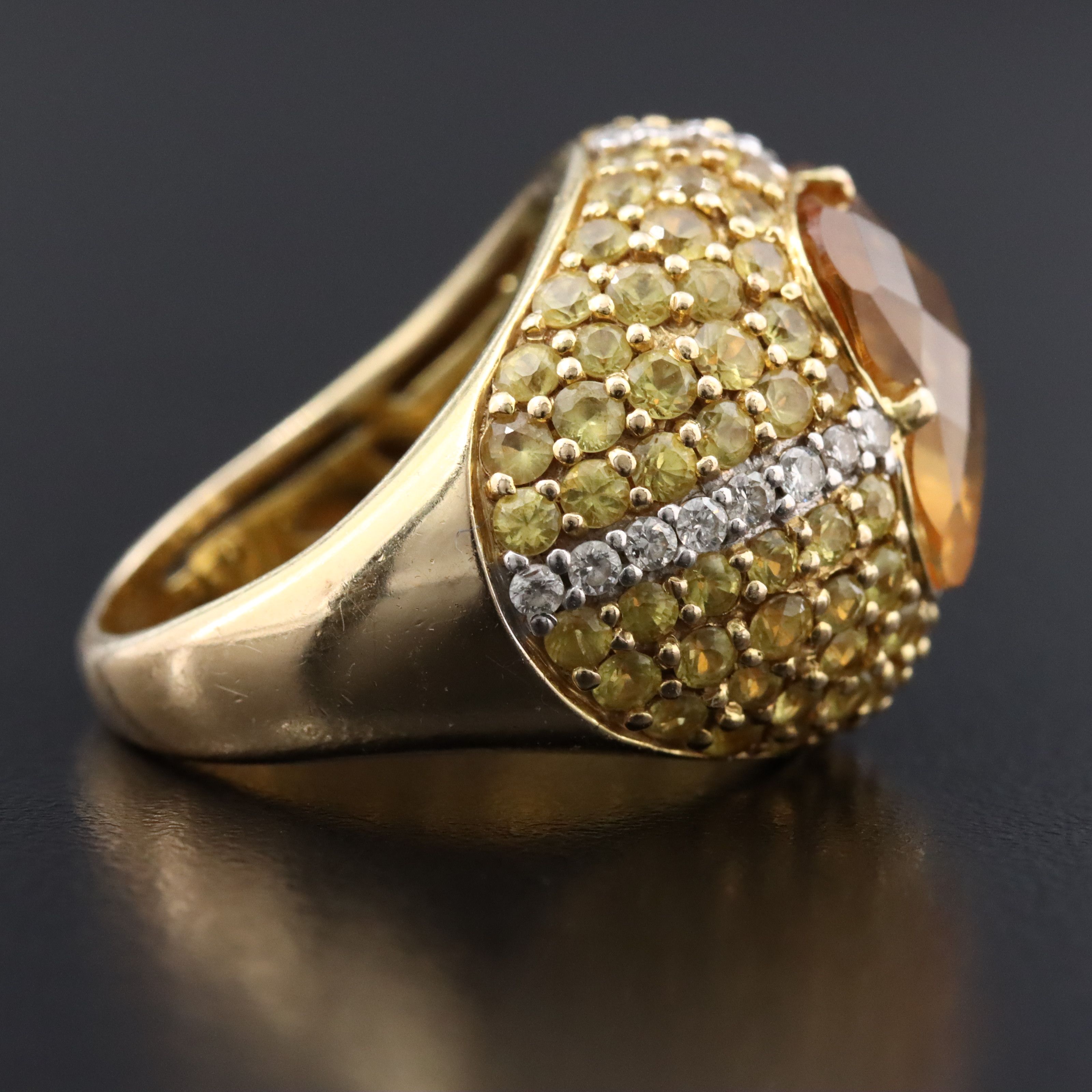 14K Citrine, Pavé Sapphire and Diamond Dome Ring