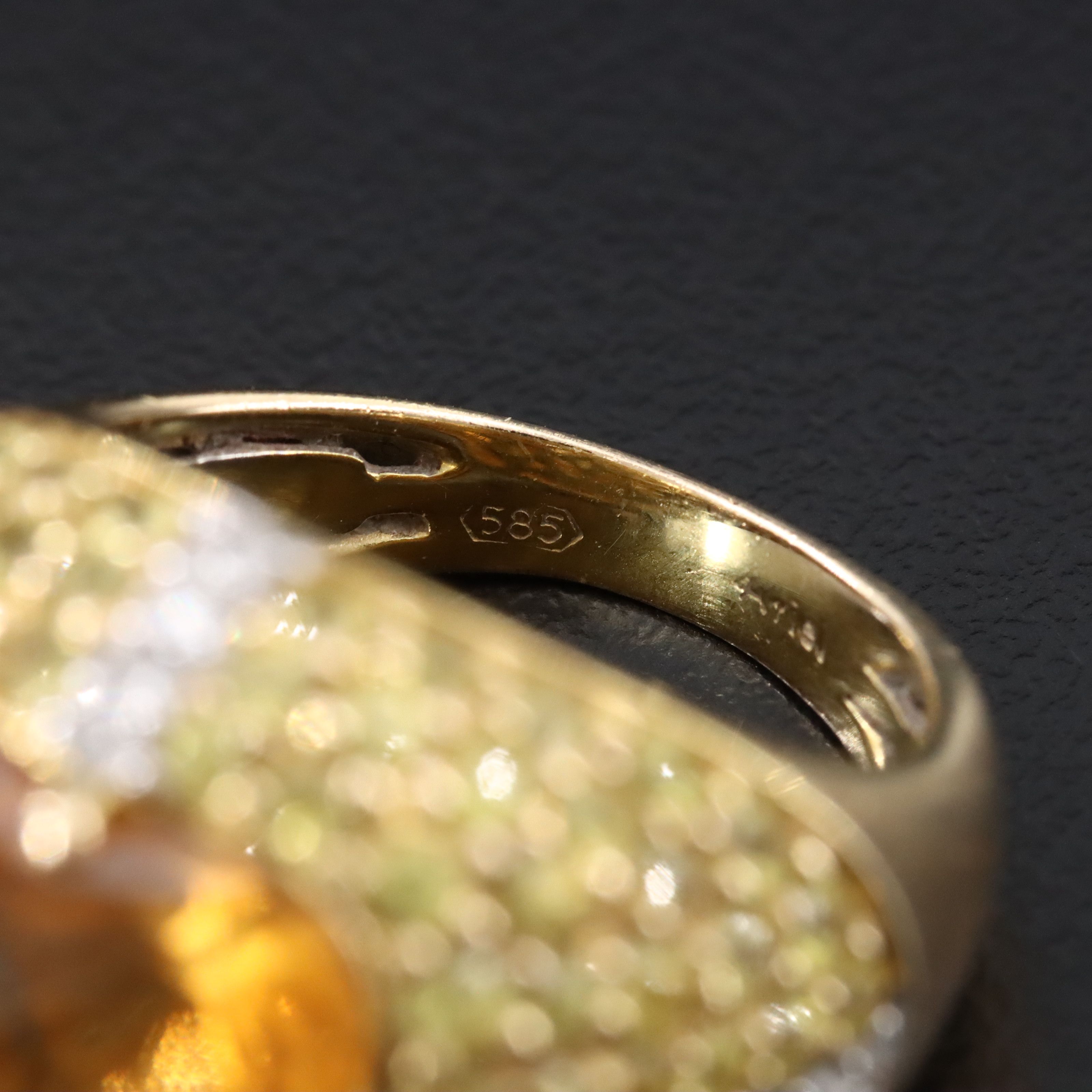 14K Citrine, Pavé Sapphire and Diamond Dome Ring