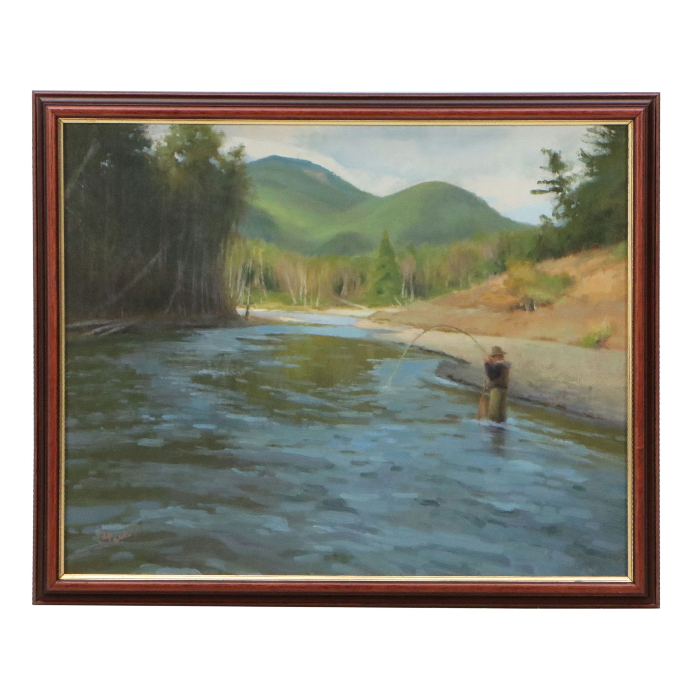 Chuck Marshall Oil Painting "Fish On," 21st Century