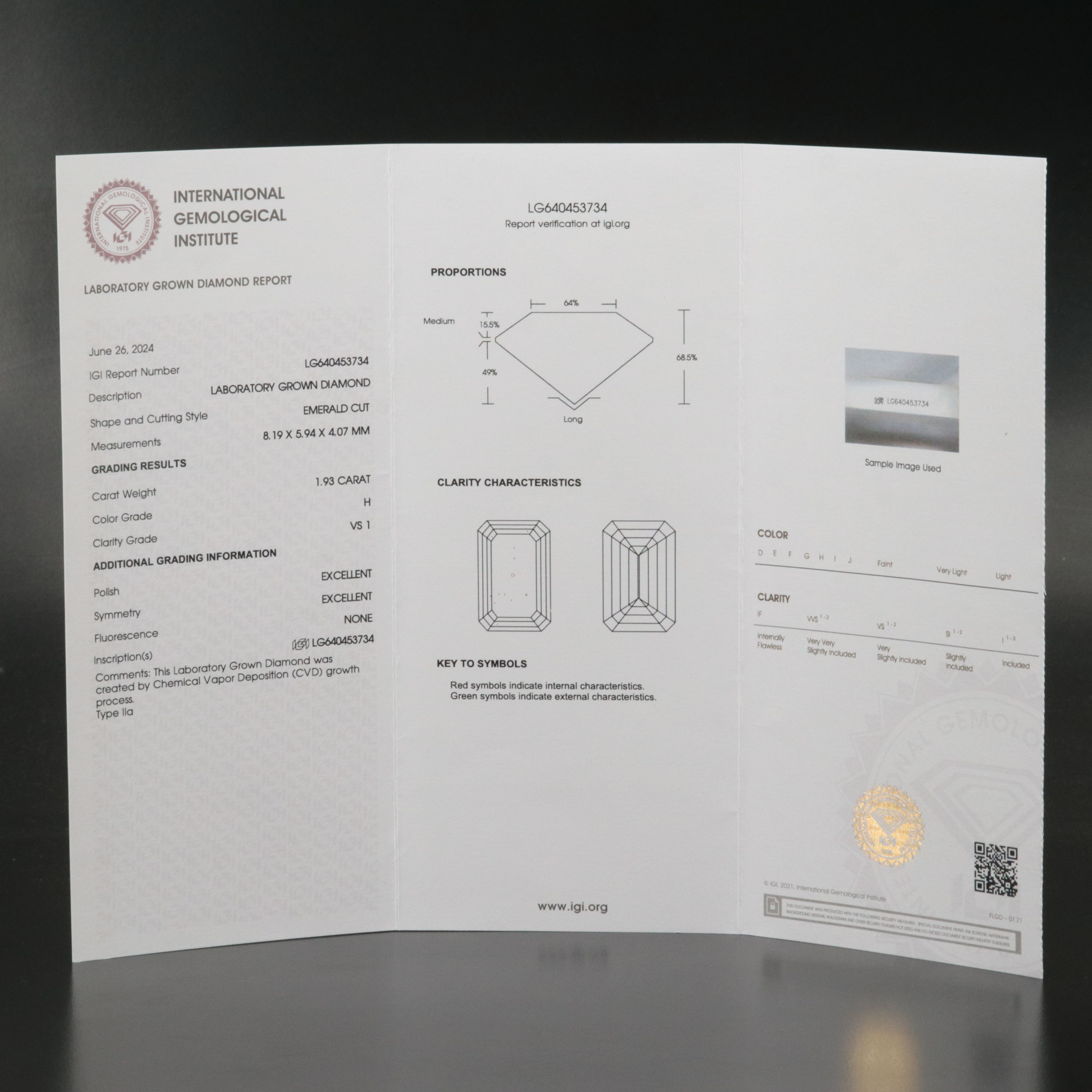 Loose 1.93 CT Lab Grown Diamond with IGI Report
