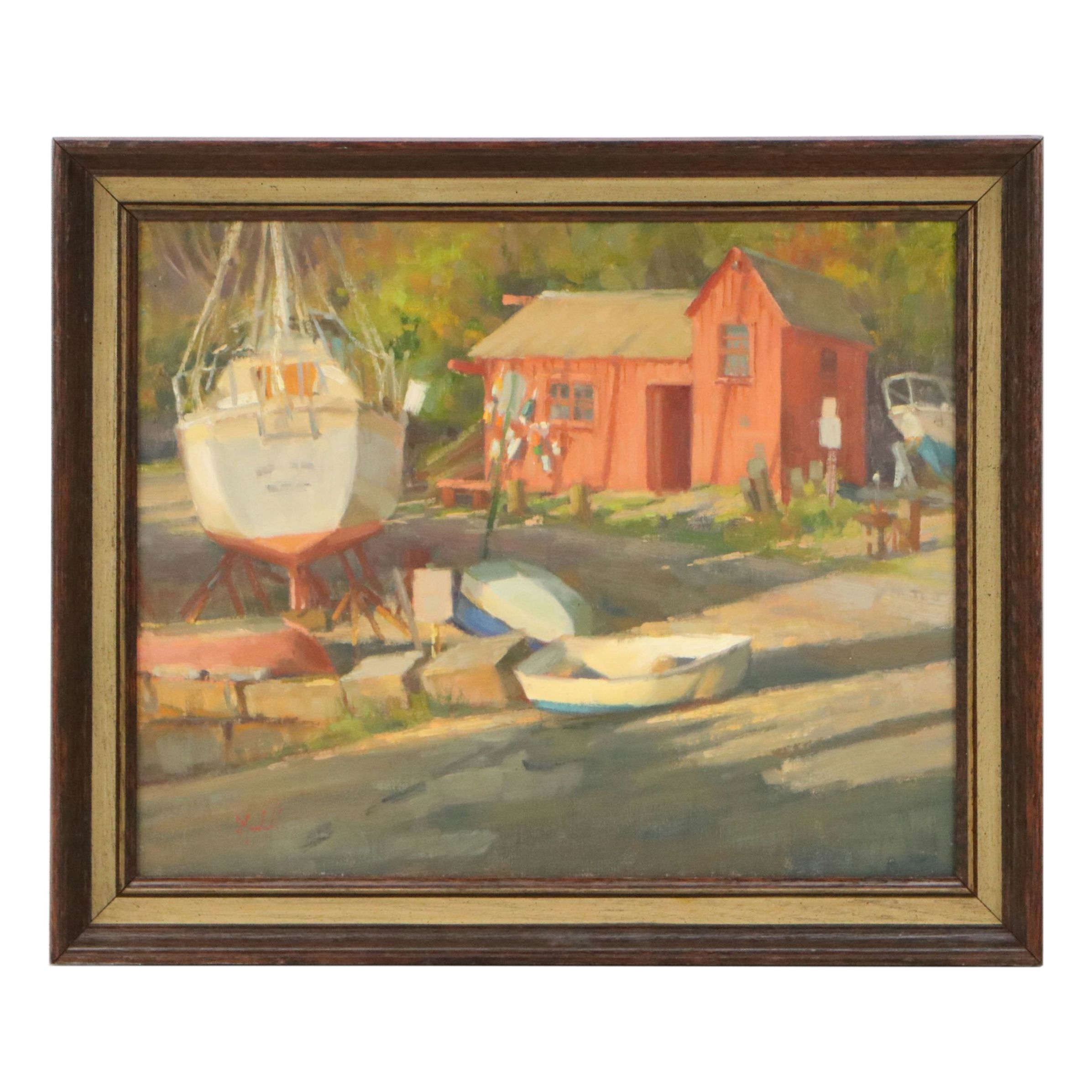 Chuck Marshall Landscape Oil Painting "Wharf Road View," 2016