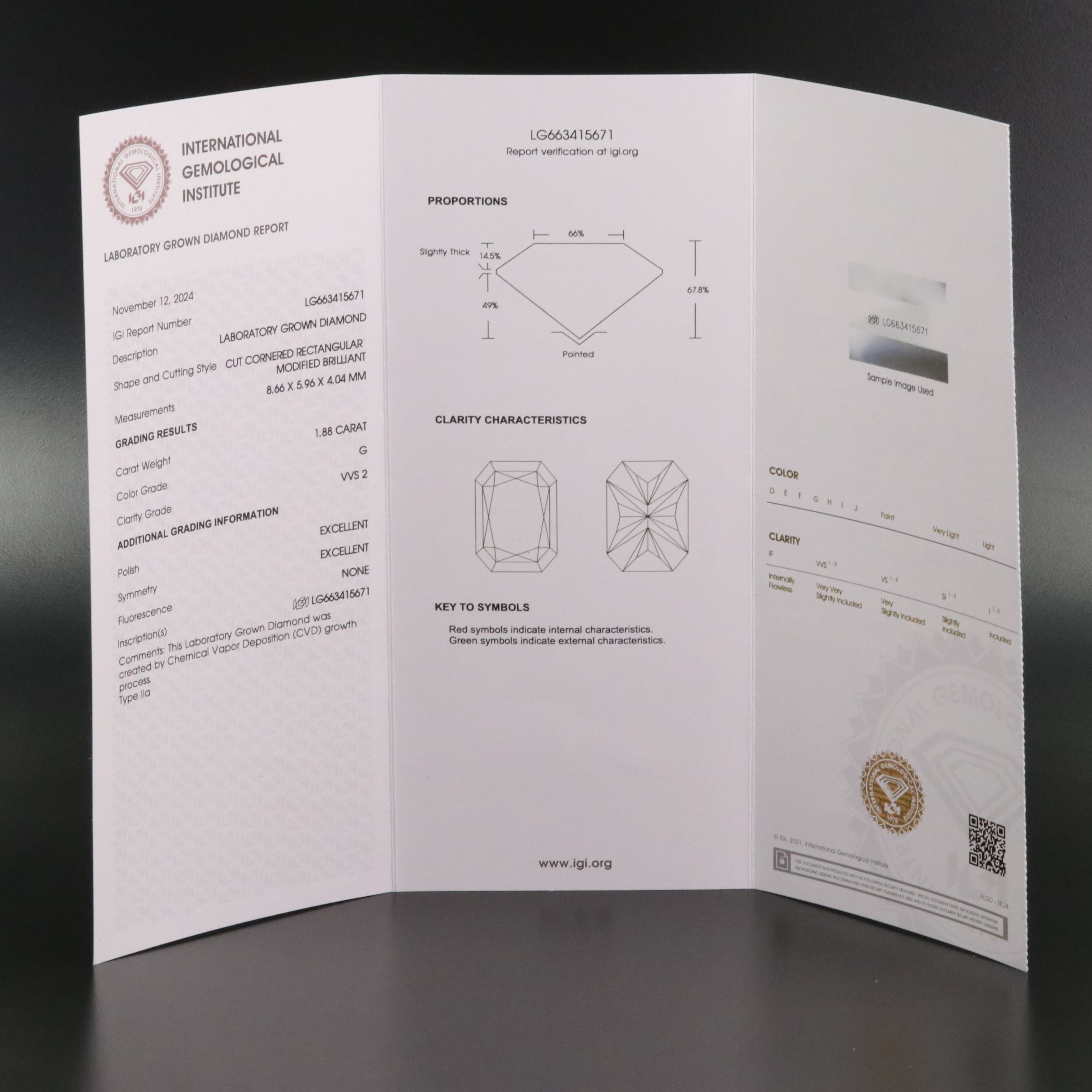Loose 1.88 CT Lab Grown Diamond with IGI Report