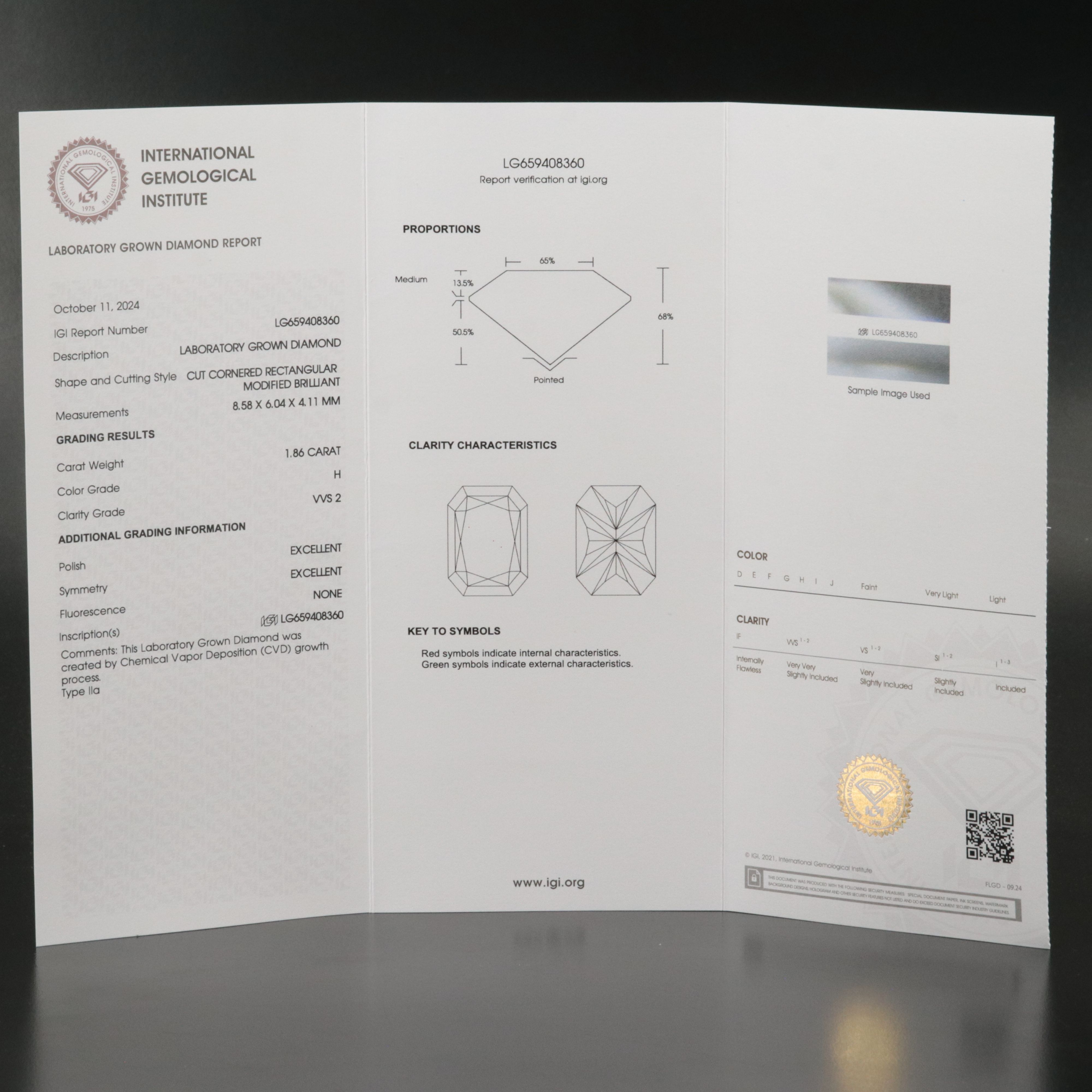 Loose 1.86 CT Lab Grown Diamond with IGI Report