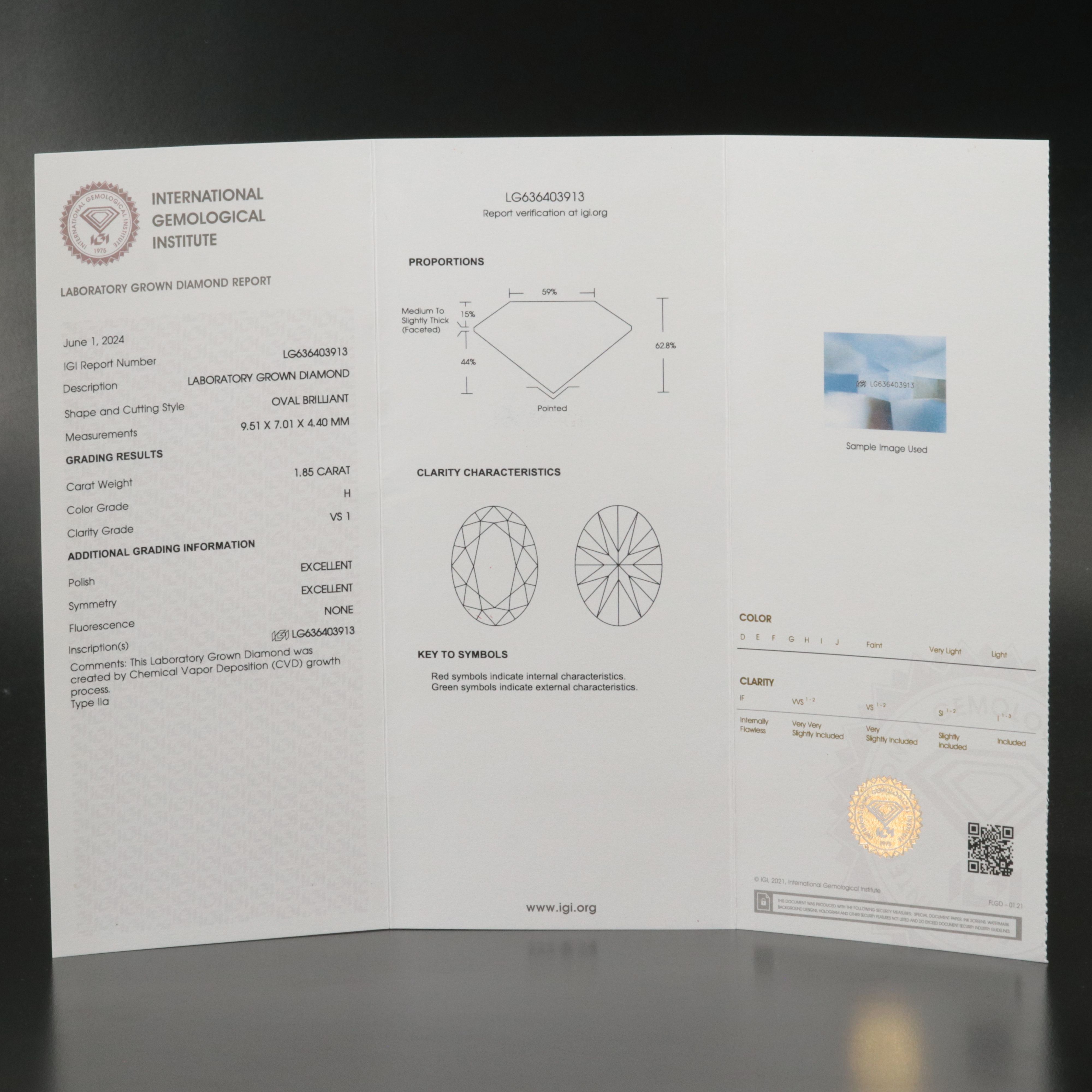 Loose 1.85 CT Lab Grown Diamond with IGI Report