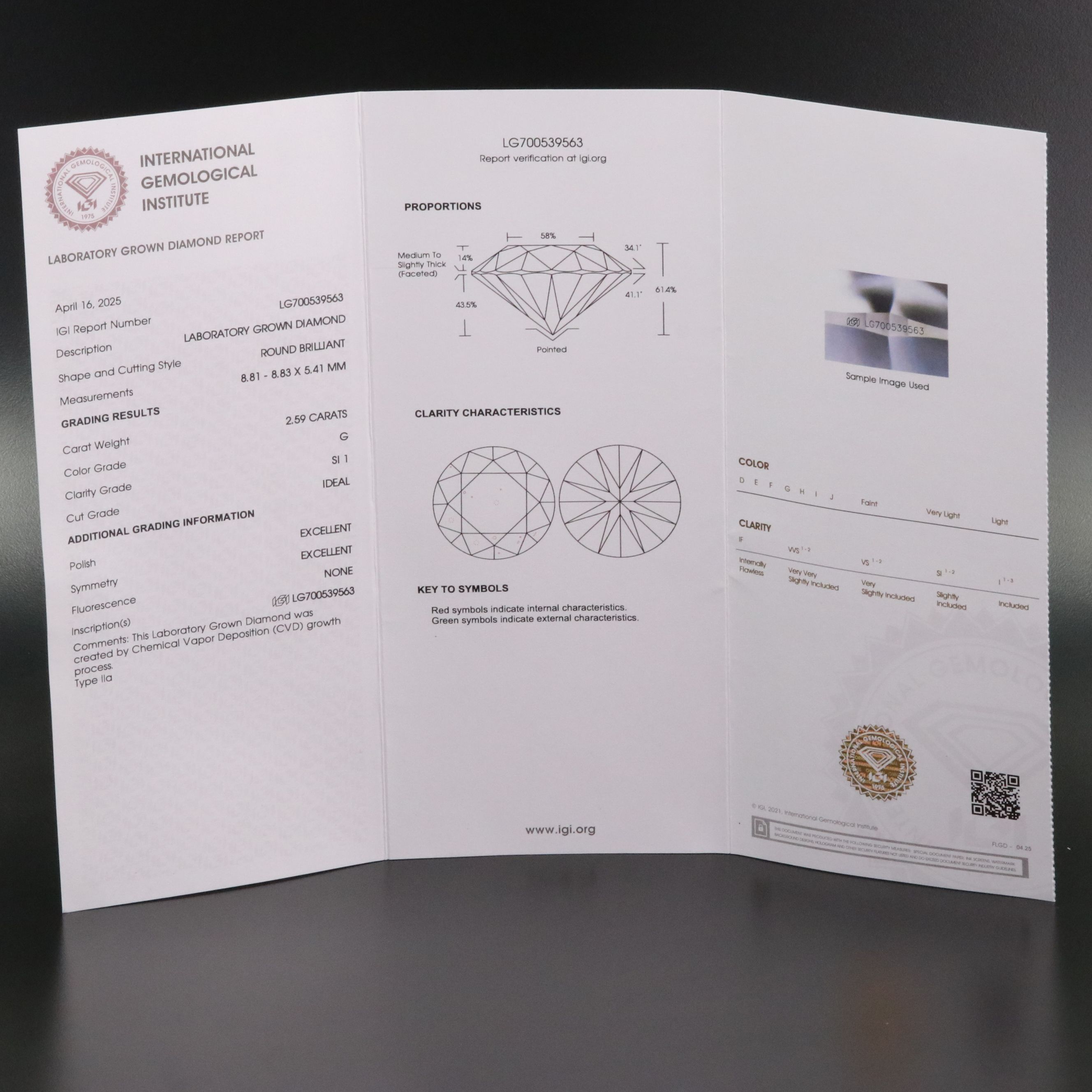 Loose 2.59 CT Lab Grown Diamond with IGI Report