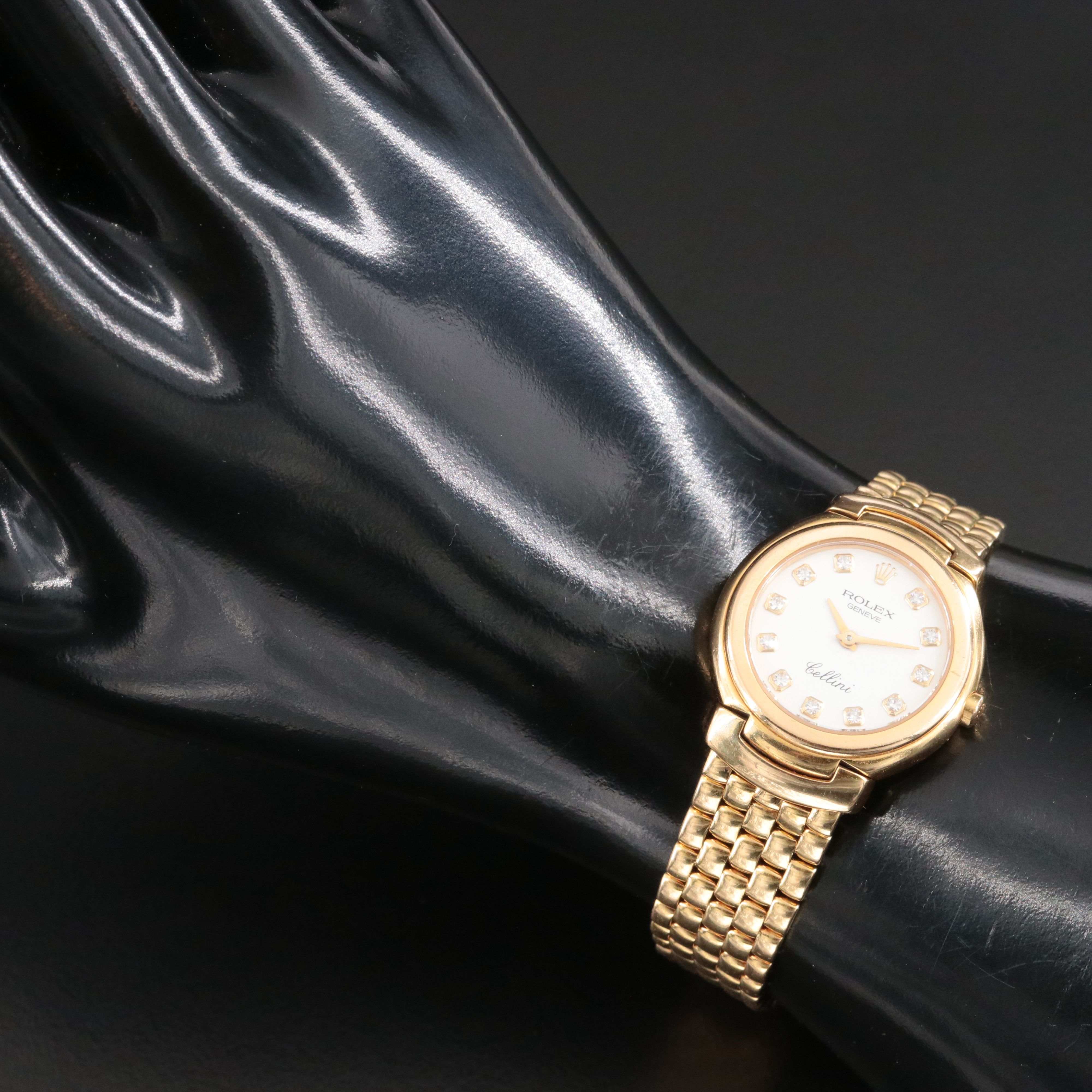 18K Rolex Cellini Factory Diamond Dial Quartz Watch