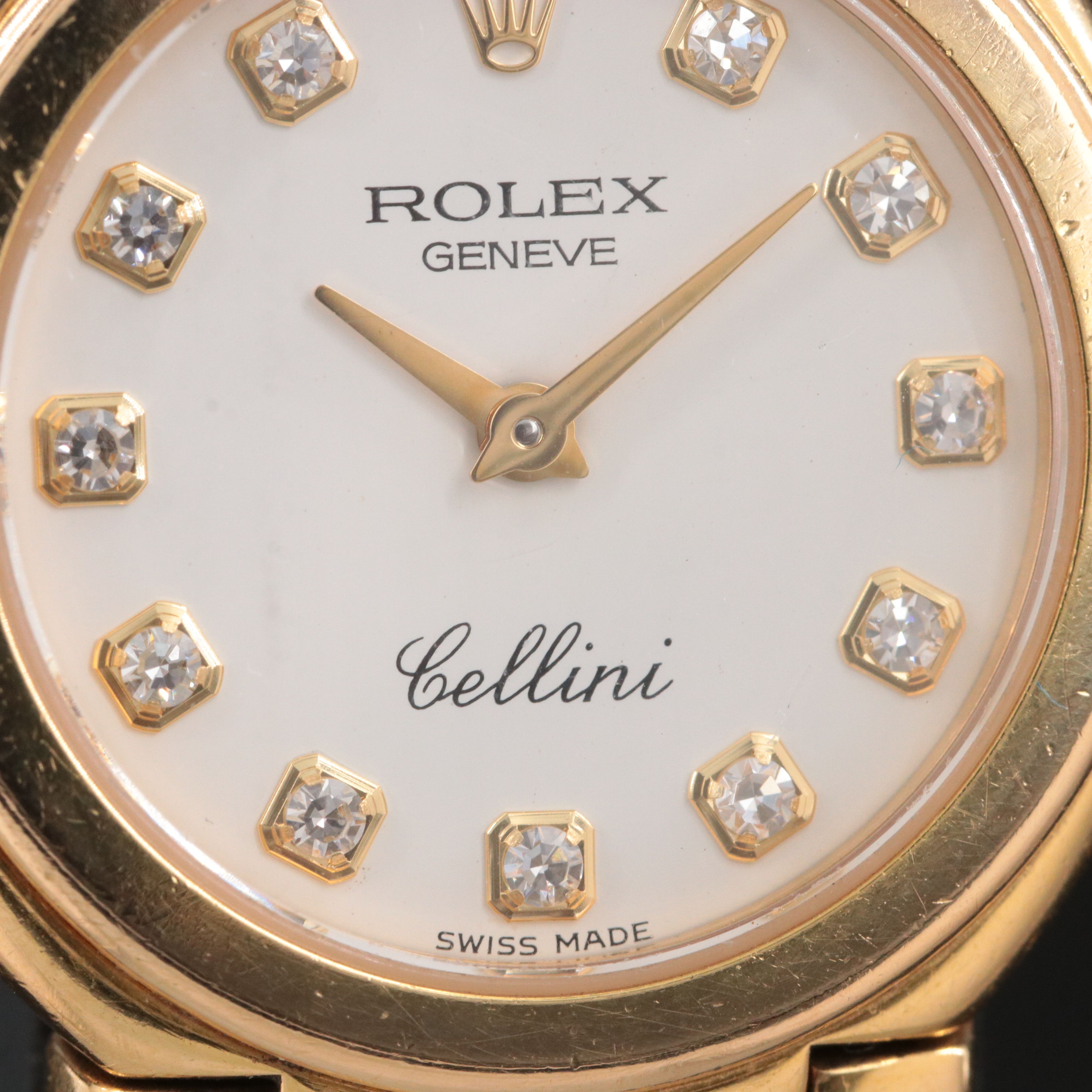 18K Rolex Cellini Factory Diamond Dial Quartz Watch