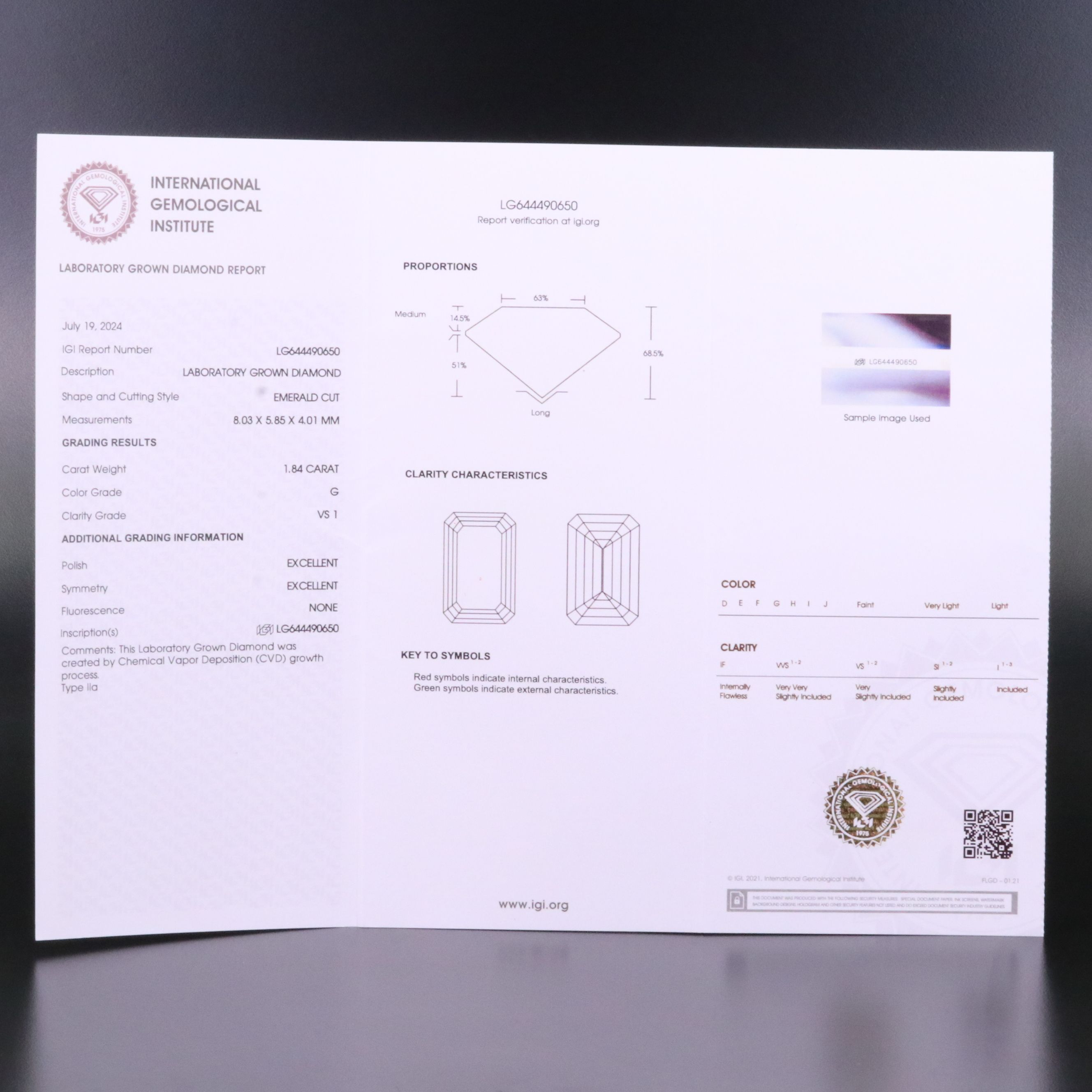 Loose 1.84 CT Lab Grown Diamond with IGI Report