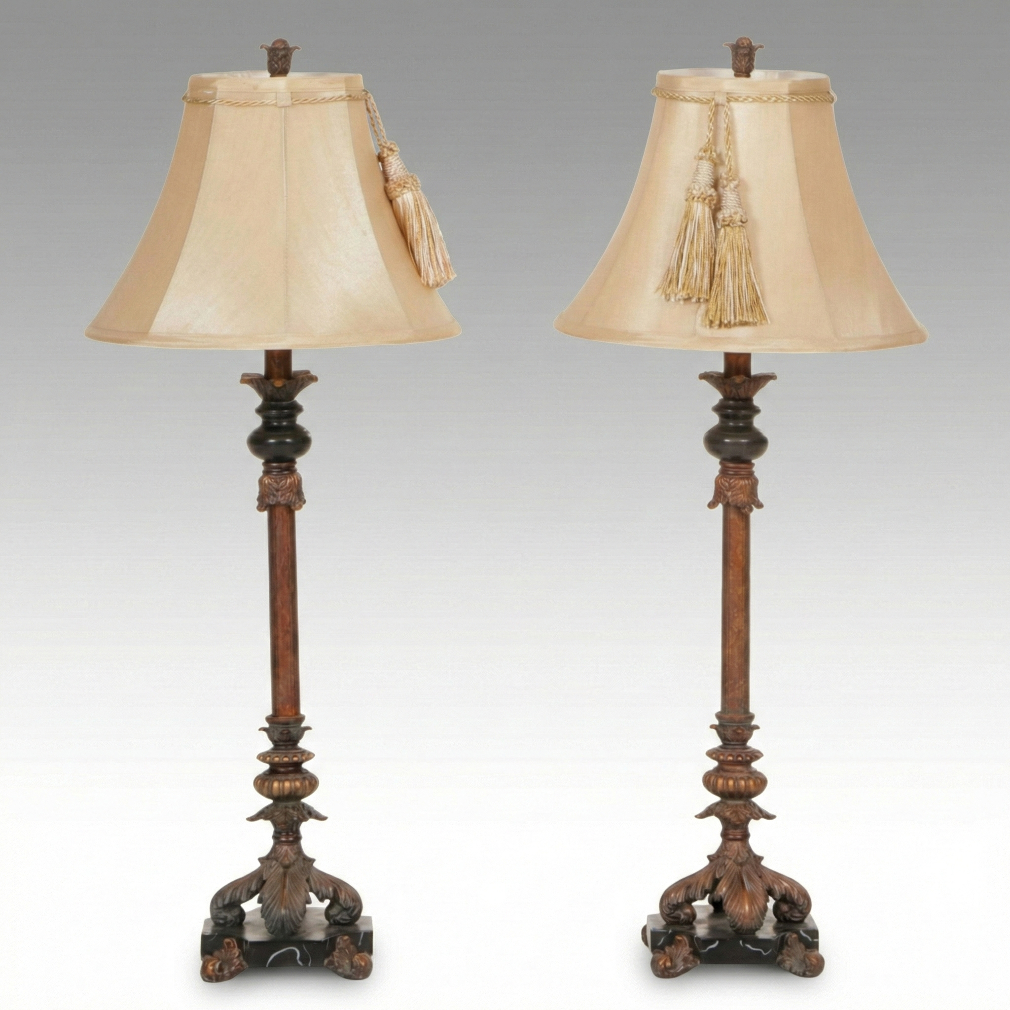 Pair of Neoclassical Style Buffet Lamps with Silk Bell Shades, 21st Century