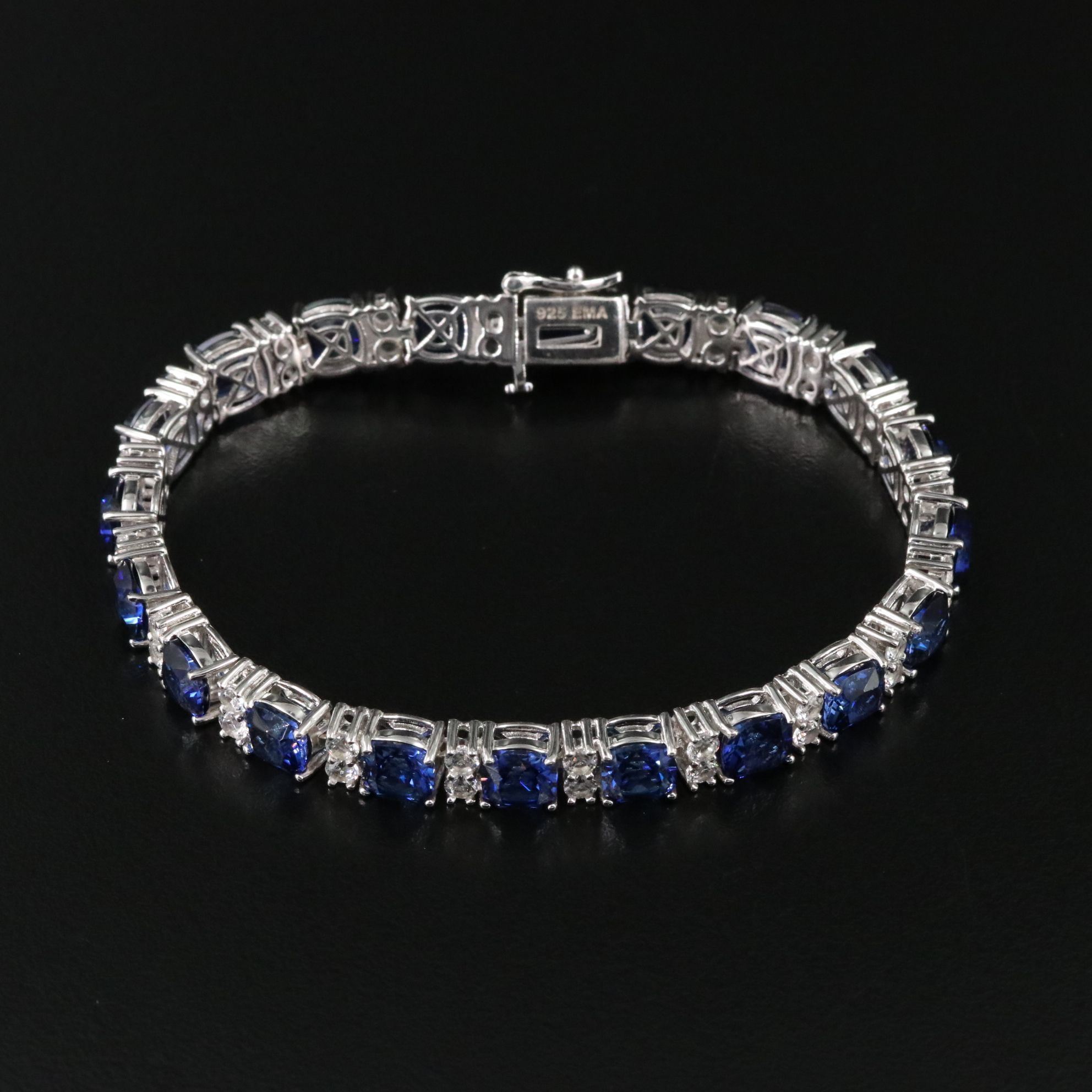 Sterling Sapphire and White Sapphire Alternating Line Bracelet