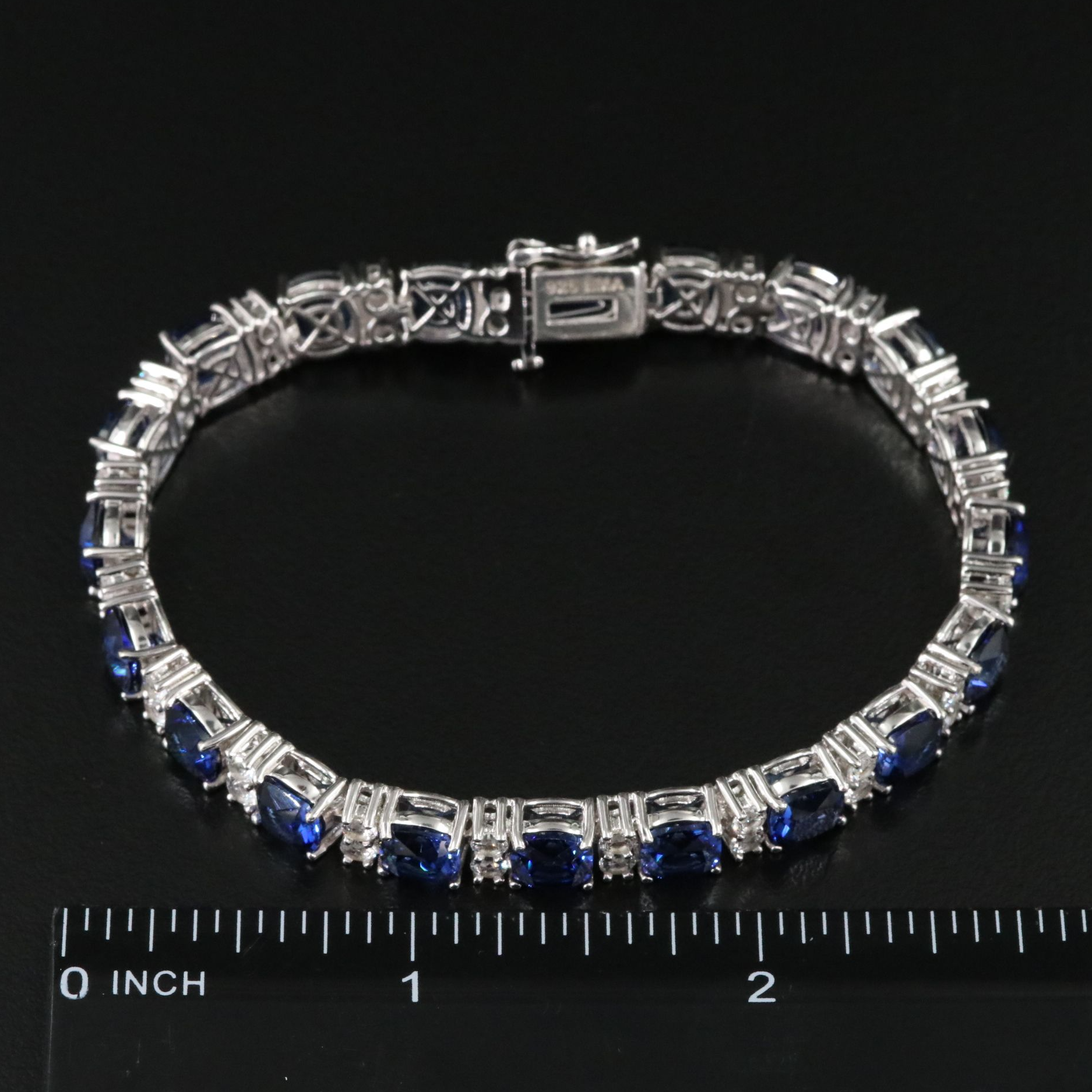 Sterling Sapphire and White Sapphire Alternating Line Bracelet