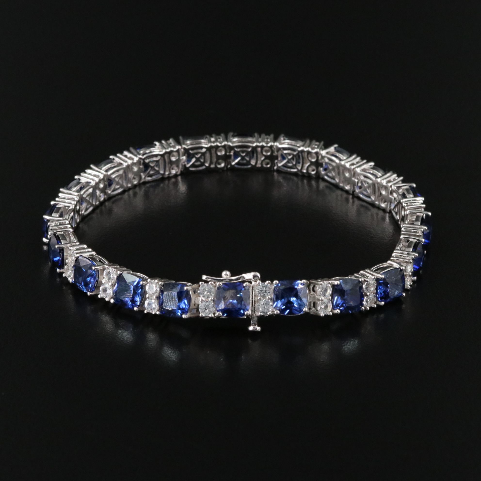 Sterling Sapphire and White Sapphire Alternating Line Bracelet