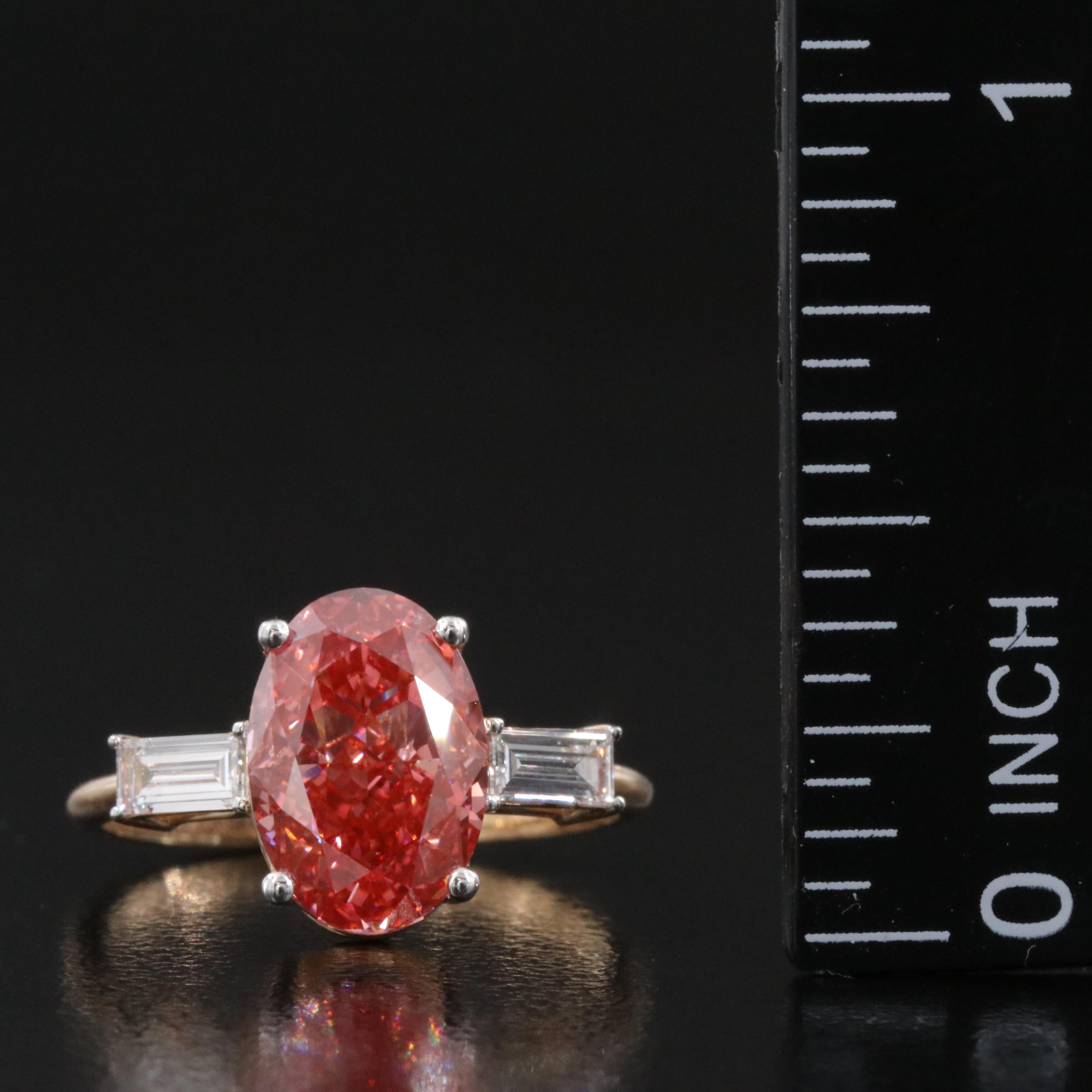 18K 3.34 CTW Lab Grown Diamond Ring with Fancy Vivid Pink Center and IGI Report