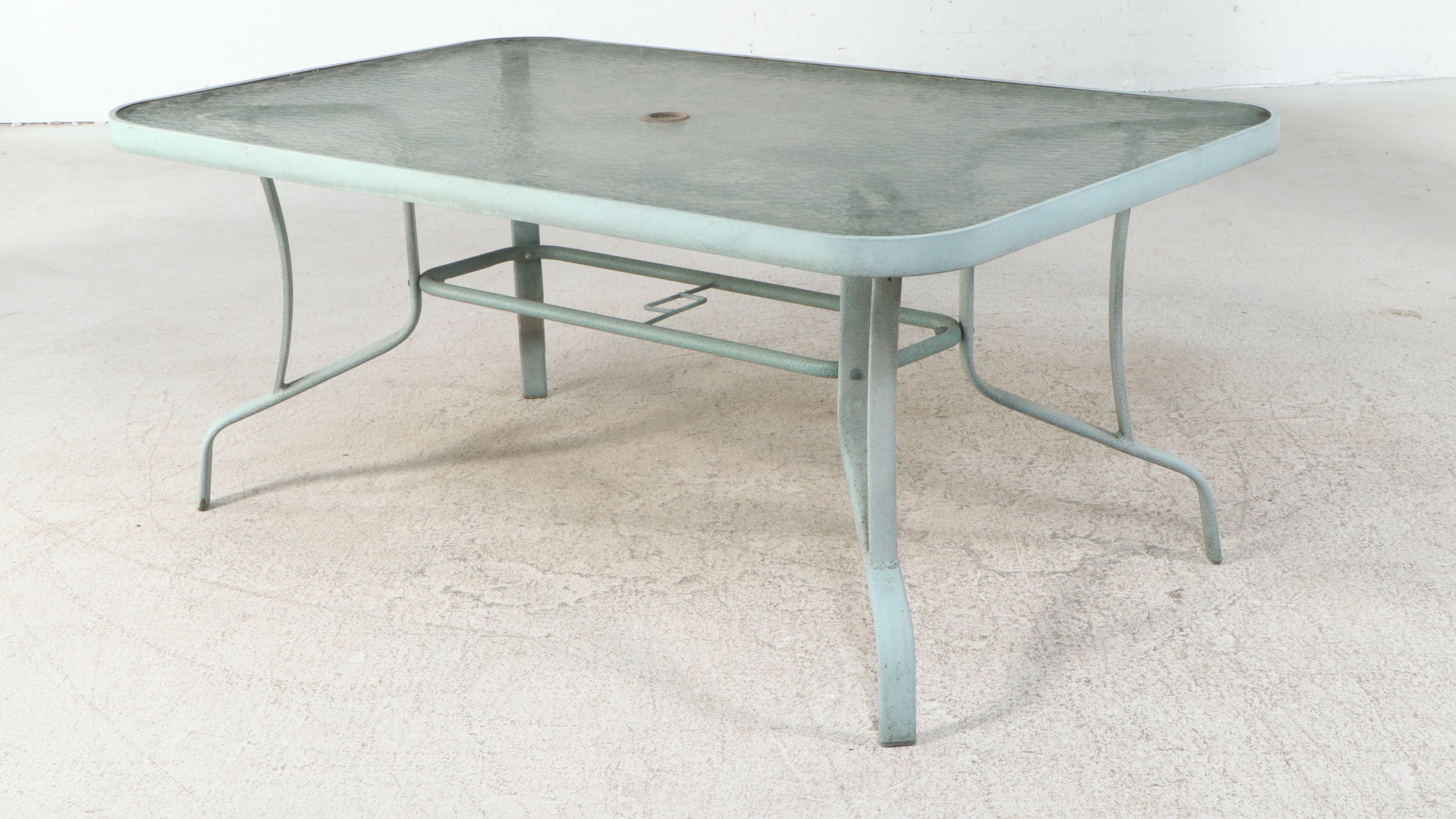 Vintage Powder Coated Aluminum Patio Dining Table with Glass Top