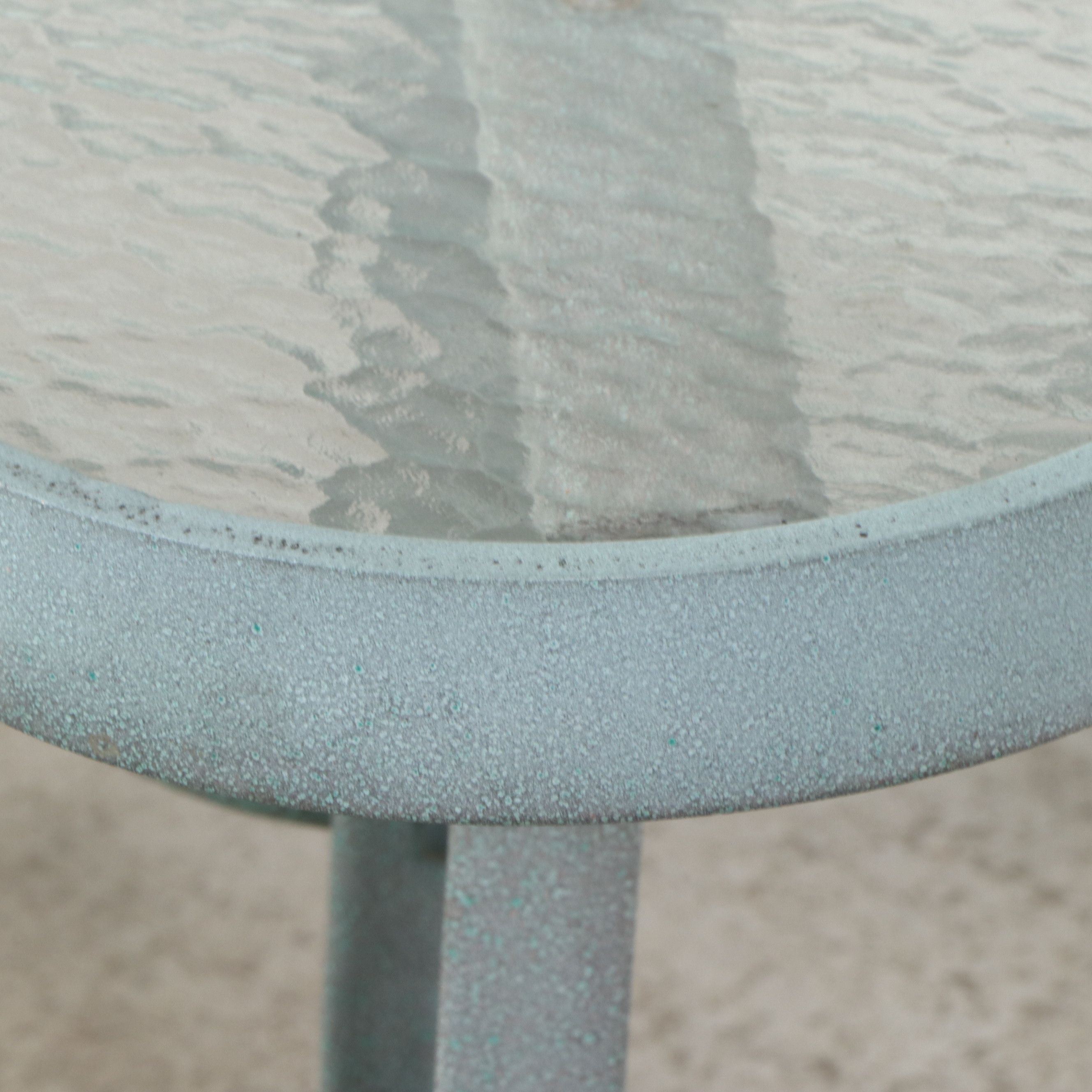 Vintage Powder Coated Aluminum Patio Dining Table with Glass Top