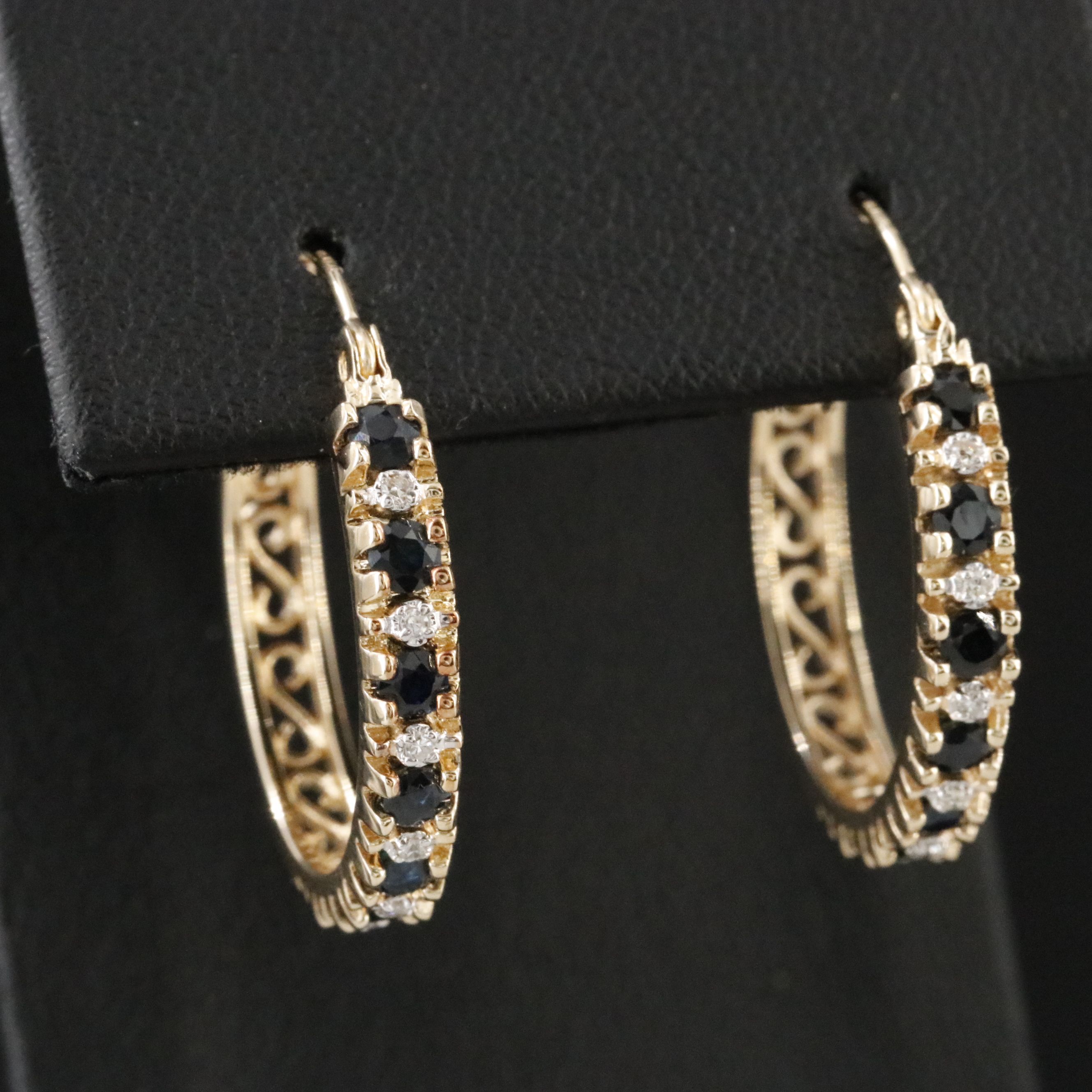 14K Sapphire and Diamond Hoop Earrings