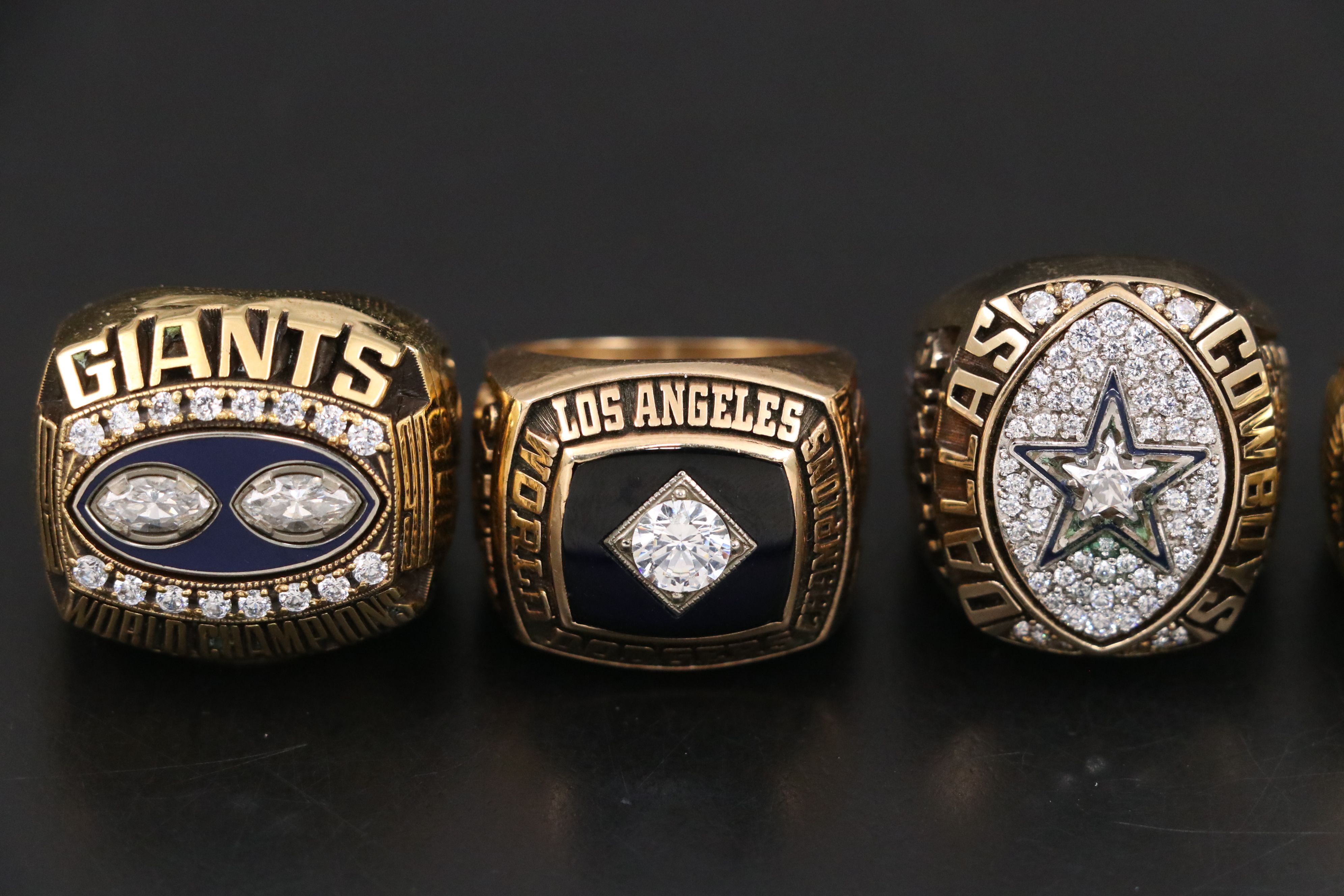Replica Championship Rings with Sports Pins and Display