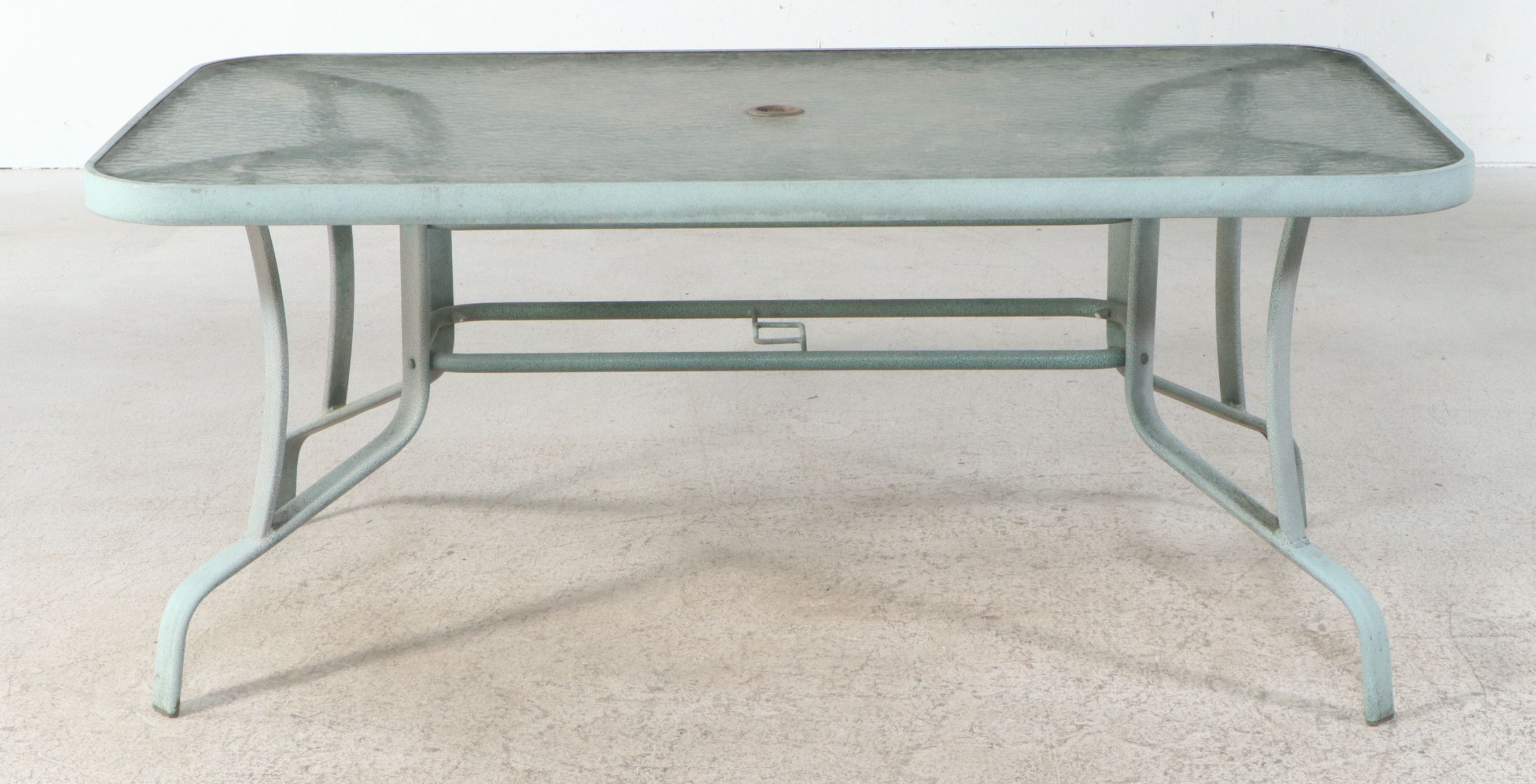Vintage Powder Coated Aluminum Patio Dining Table with Glass Top